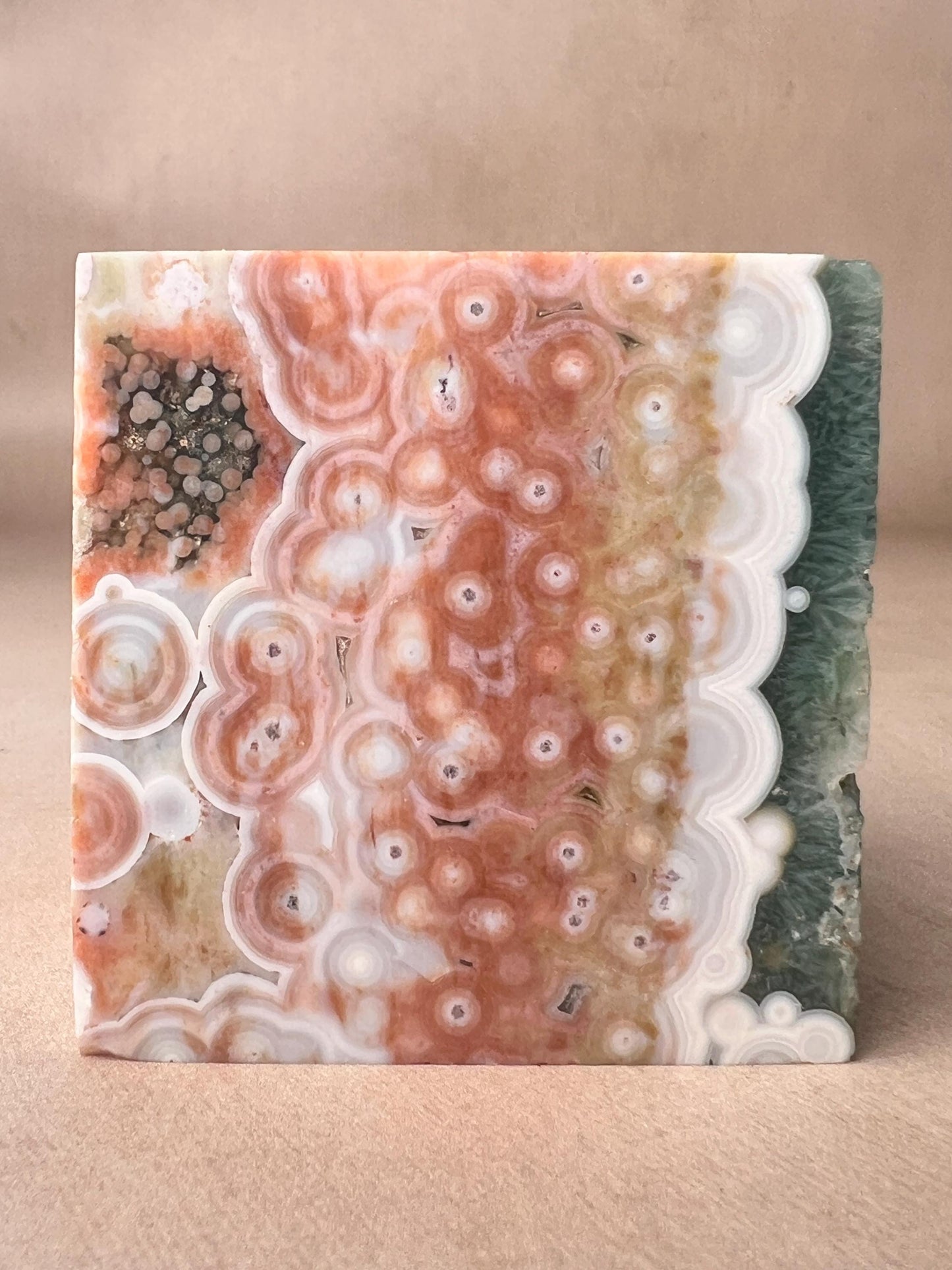Ocean Jasper Vein 1 Cube with Green druzy and Flower Orbs