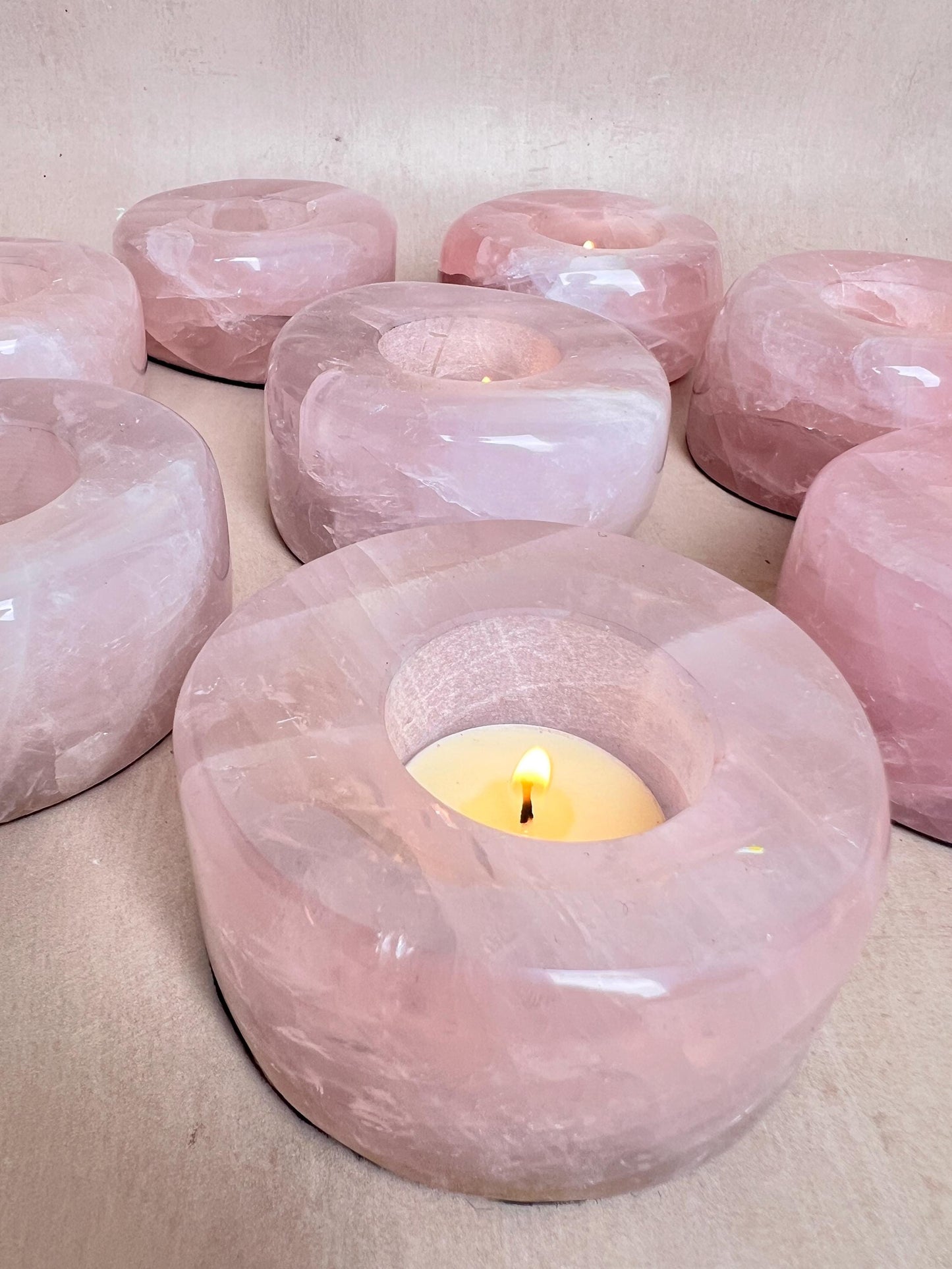 Rose Quartz Polished Tea Light Candle Holder