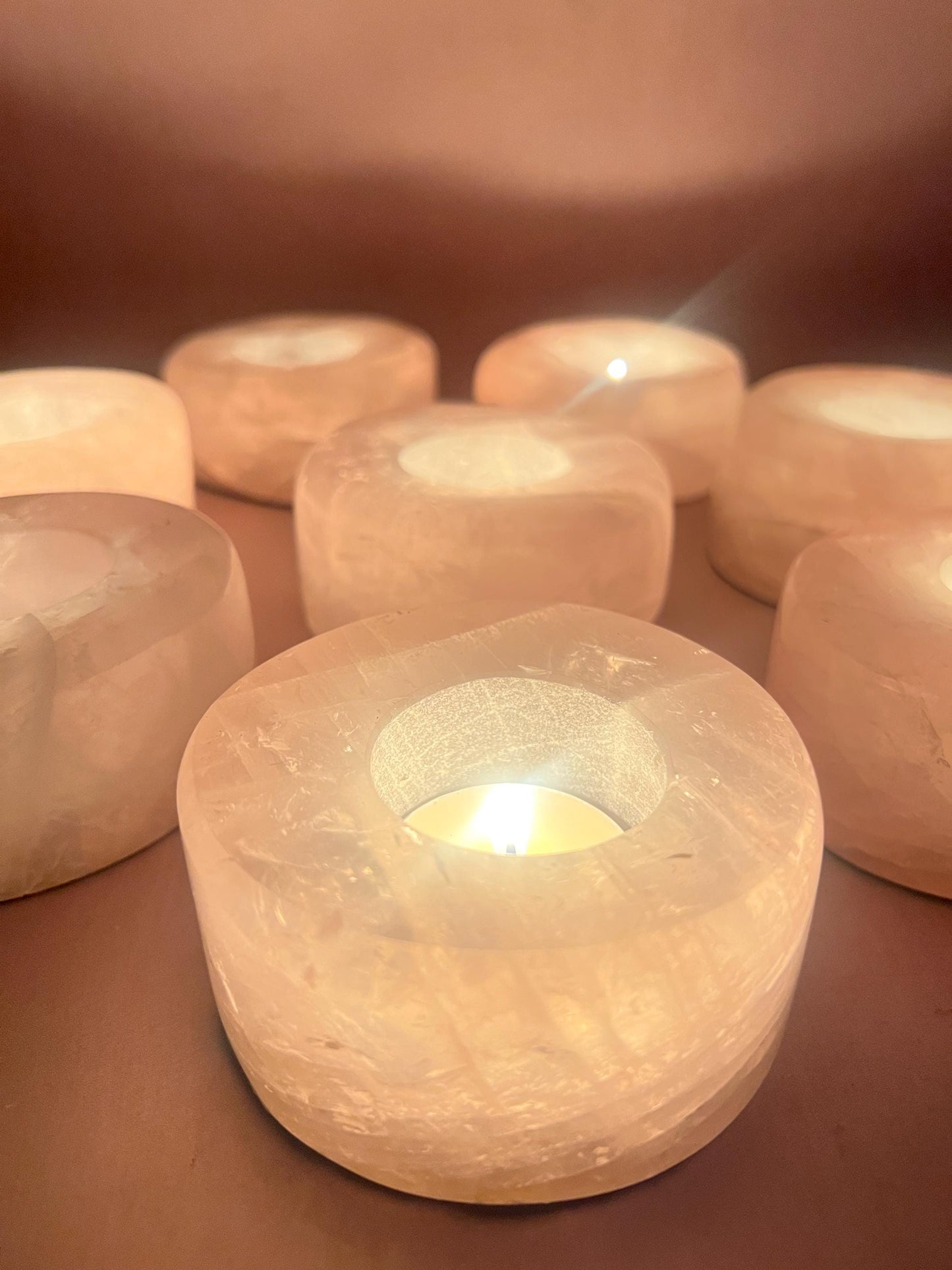 Rose Quartz Polished Tea Light Candle Holder