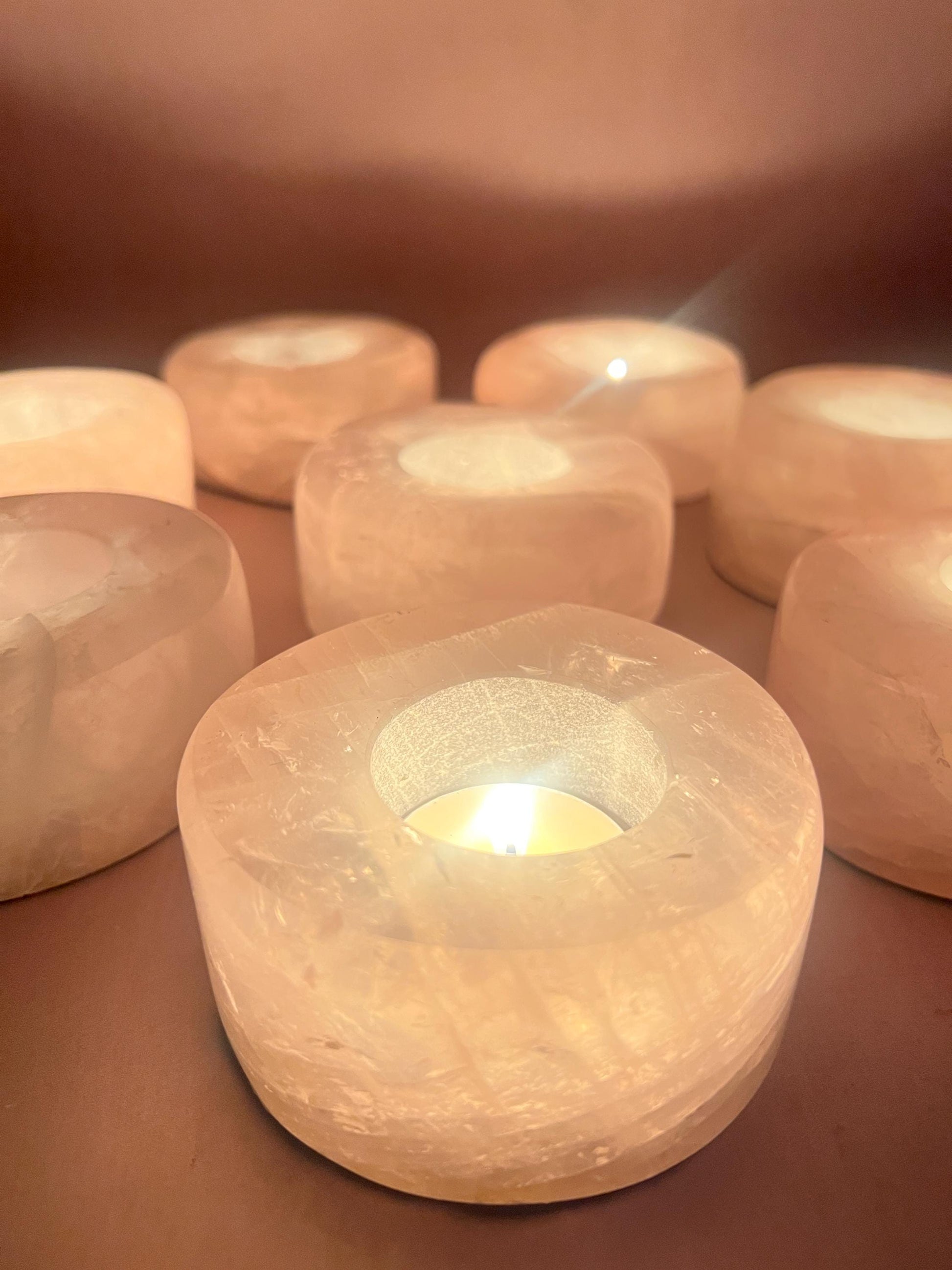 Rose Quartz Polished Tea Light Candle Holder