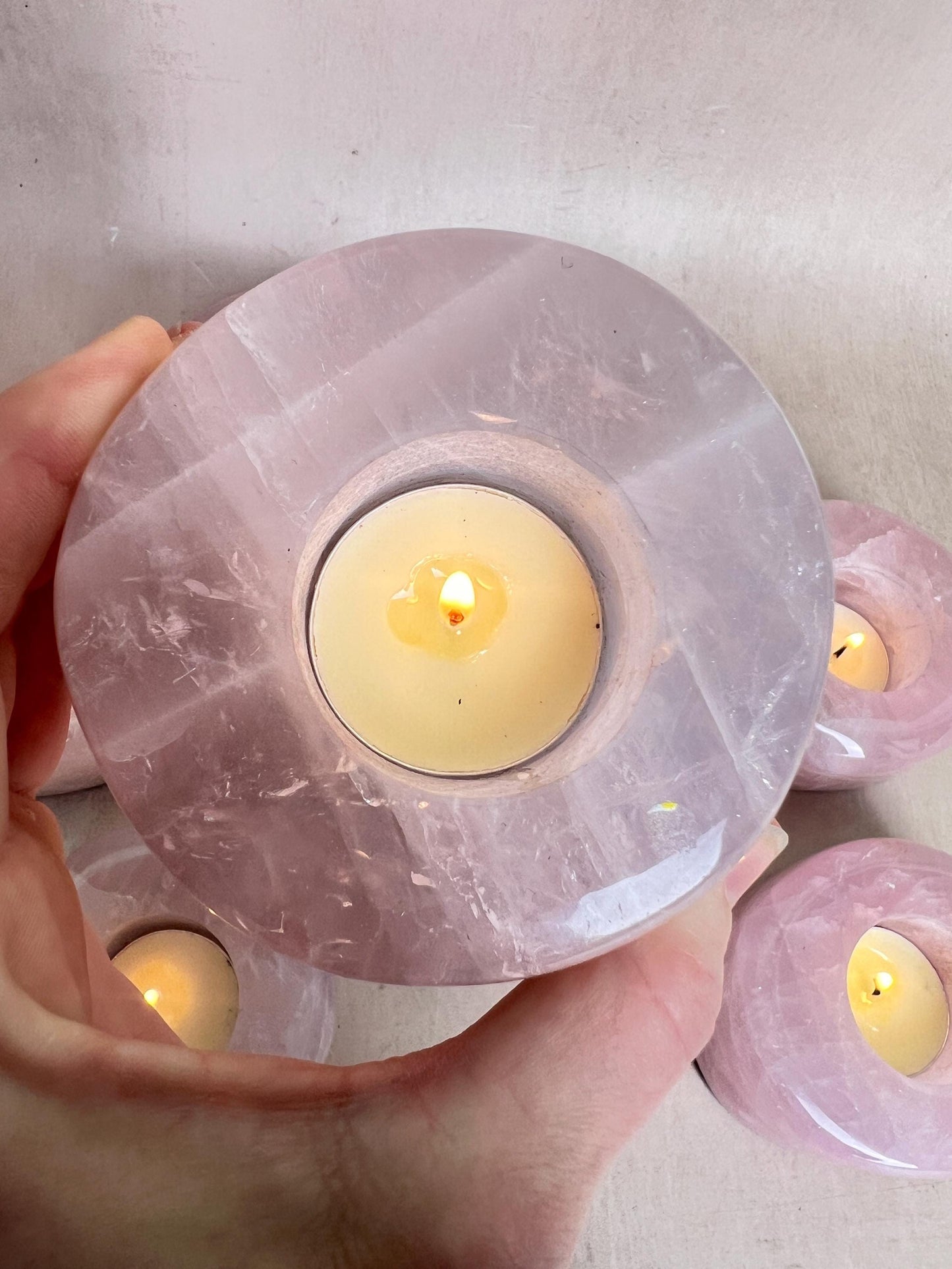 Rose Quartz Polished Tea Light Candle Holder