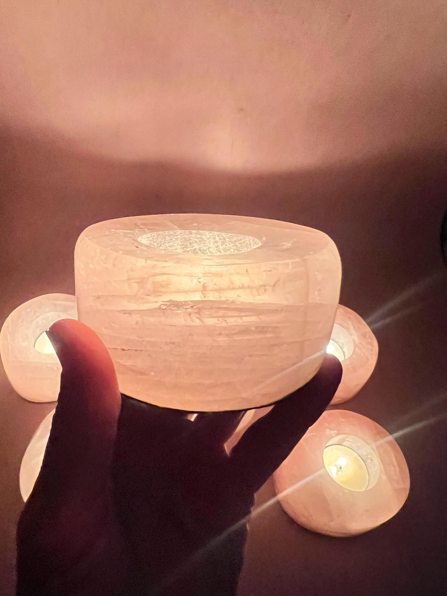 Rose Quartz Polished Tea Light Candle Holder