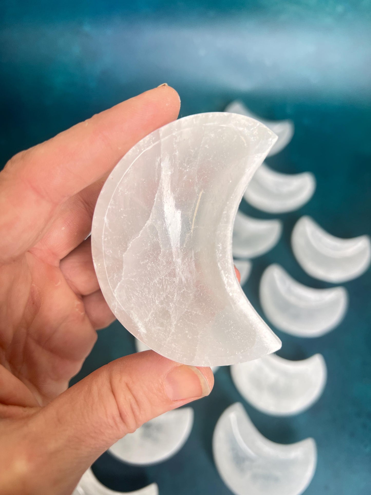Selenite (Satin Spar) Polished Crystal Moon Dish