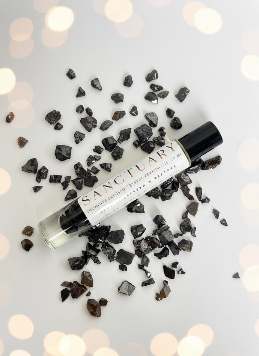 SANCTUARY Shungite Crystal Infused Perfume Roller: Protection & Detox Aromatherapy | Sandalwood, Vetiver, Bergamot