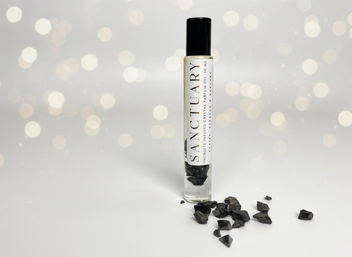 SANCTUARY Shungite Crystal Infused Perfume Roller: Protection & Detox Aromatherapy | Sandalwood, Vetiver, Bergamot