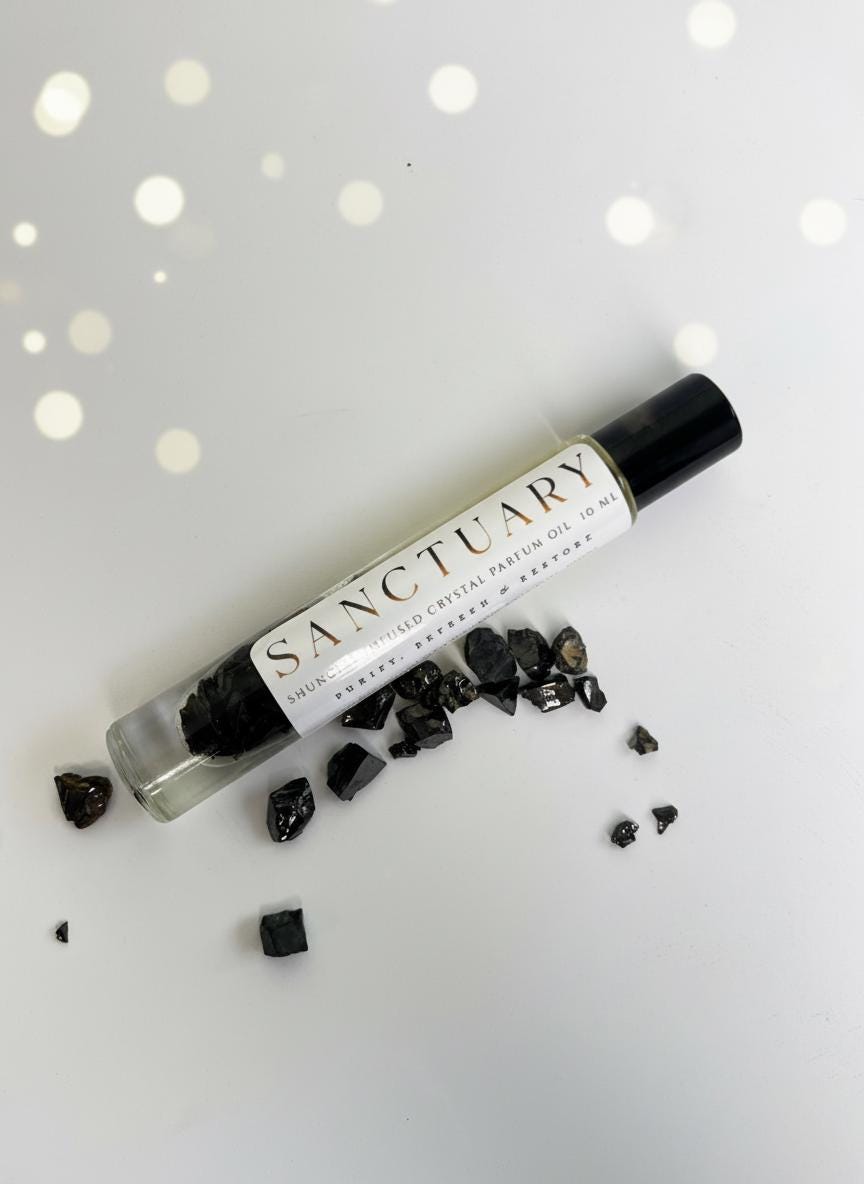 SANCTUARY Shungite Crystal Infused Perfume Roller: Protection & Detox Aromatherapy | Sandalwood, Vetiver, Bergamot