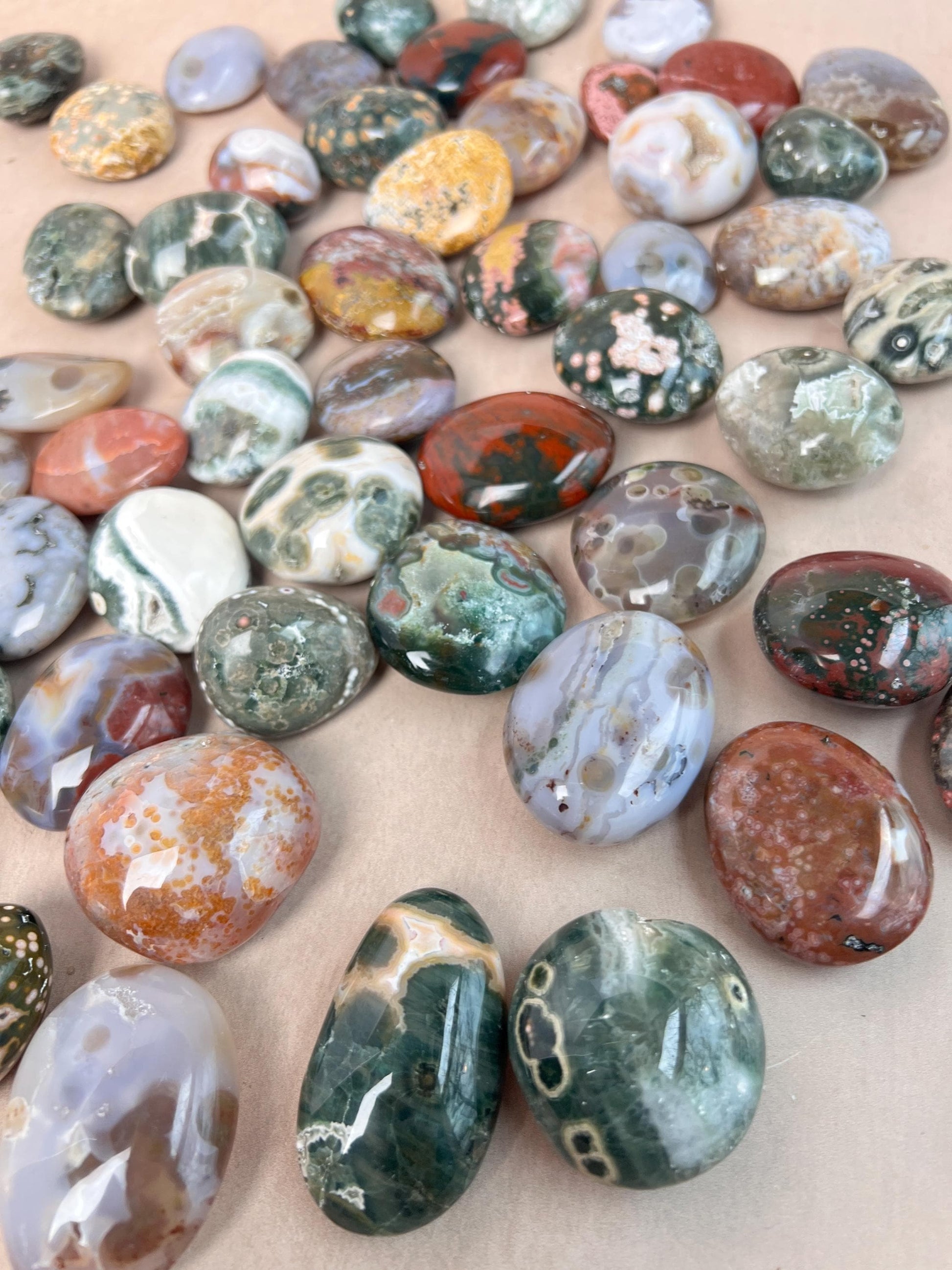 Ocean Jasper Small Palm Stones: Mixed Vein Pocket Pieces