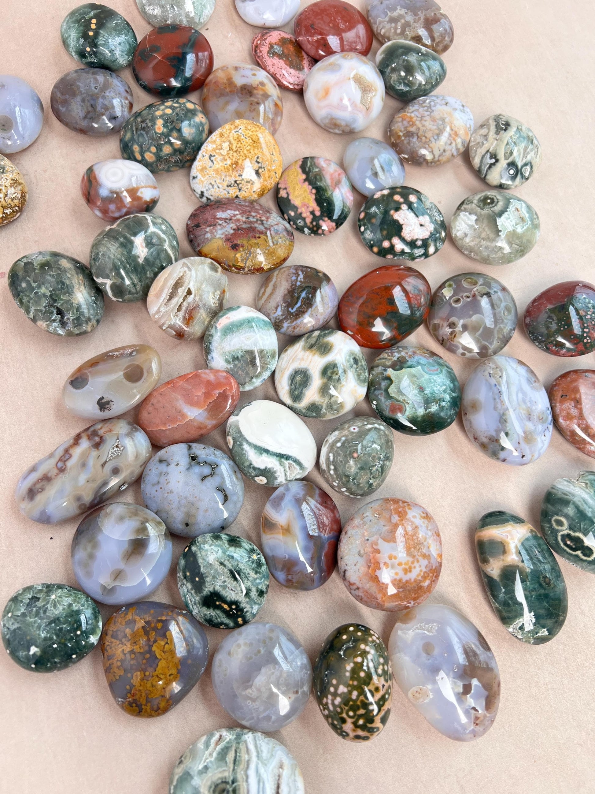 Ocean Jasper Small Palm Stones: Mixed Vein Pocket Pieces