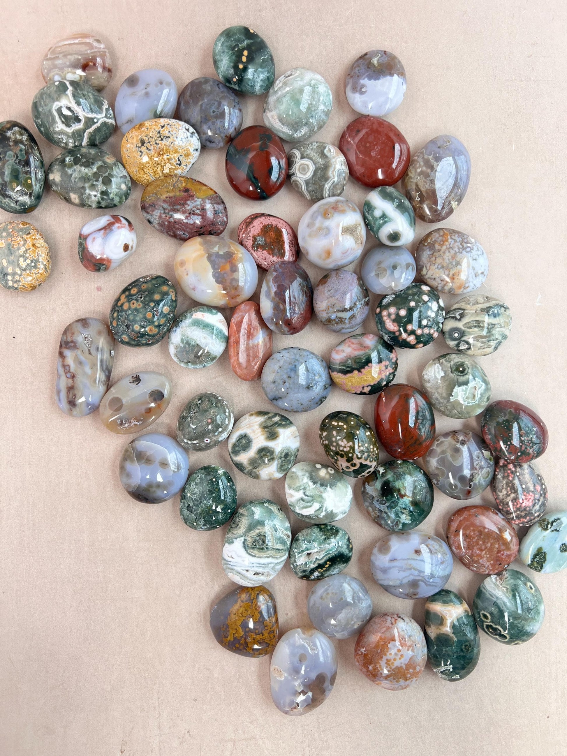 Ocean Jasper Small Palm Stones: Mixed Vein Pocket Pieces