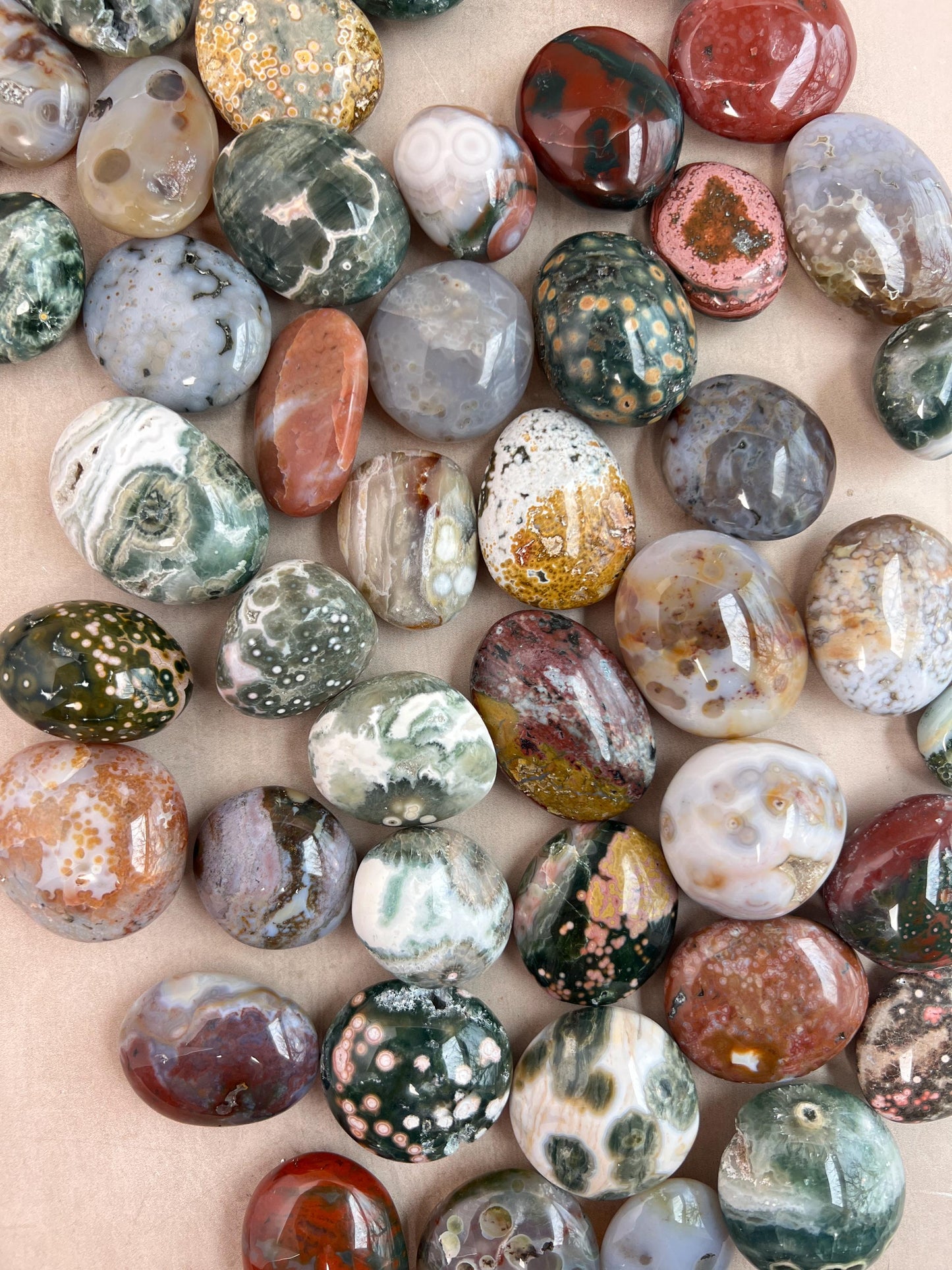 Ocean Jasper Small Palm Stones: Mixed Vein Pocket Pieces