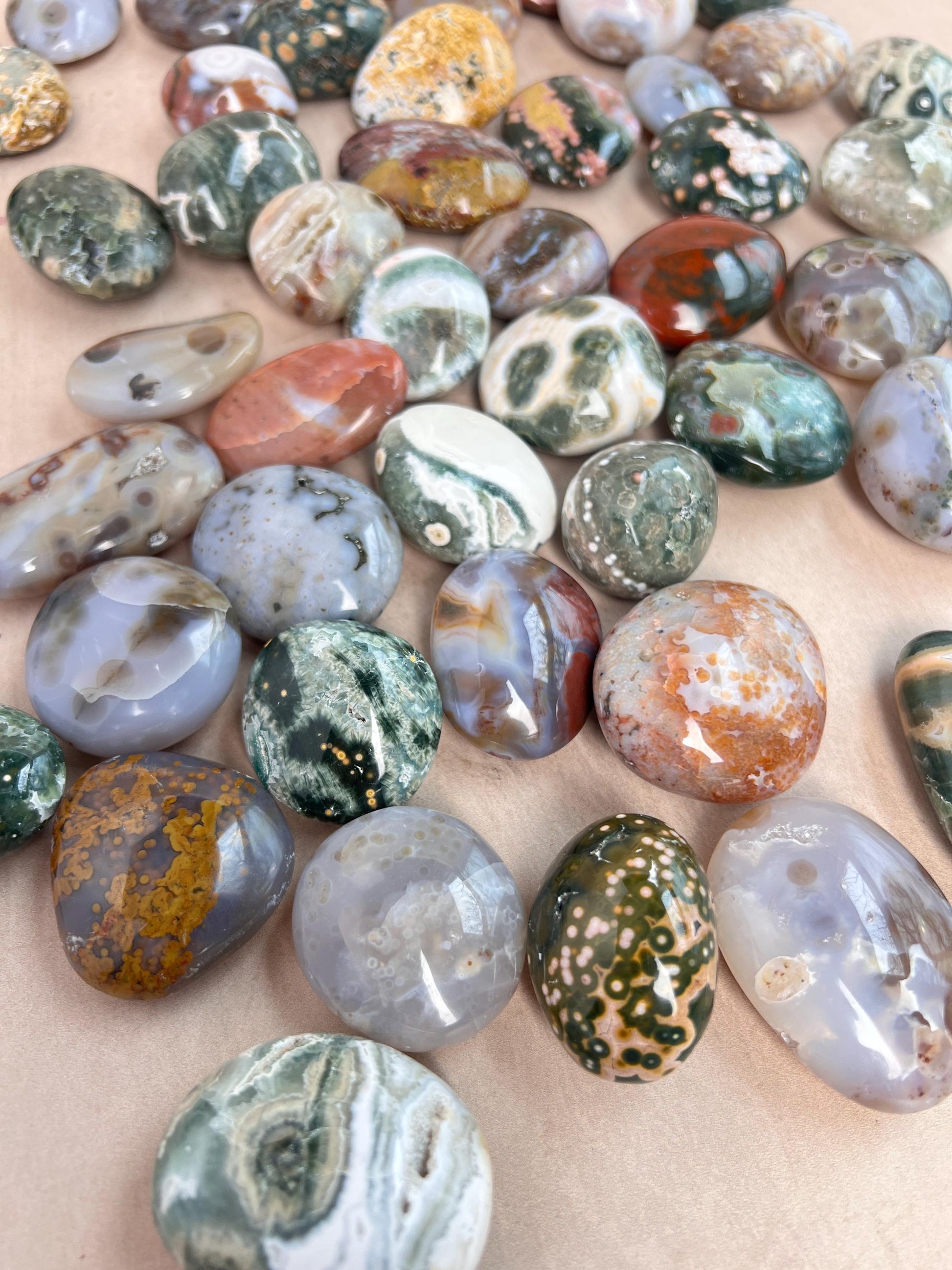Ocean Jasper Small Palm Stones: Mixed Vein Pocket Pieces