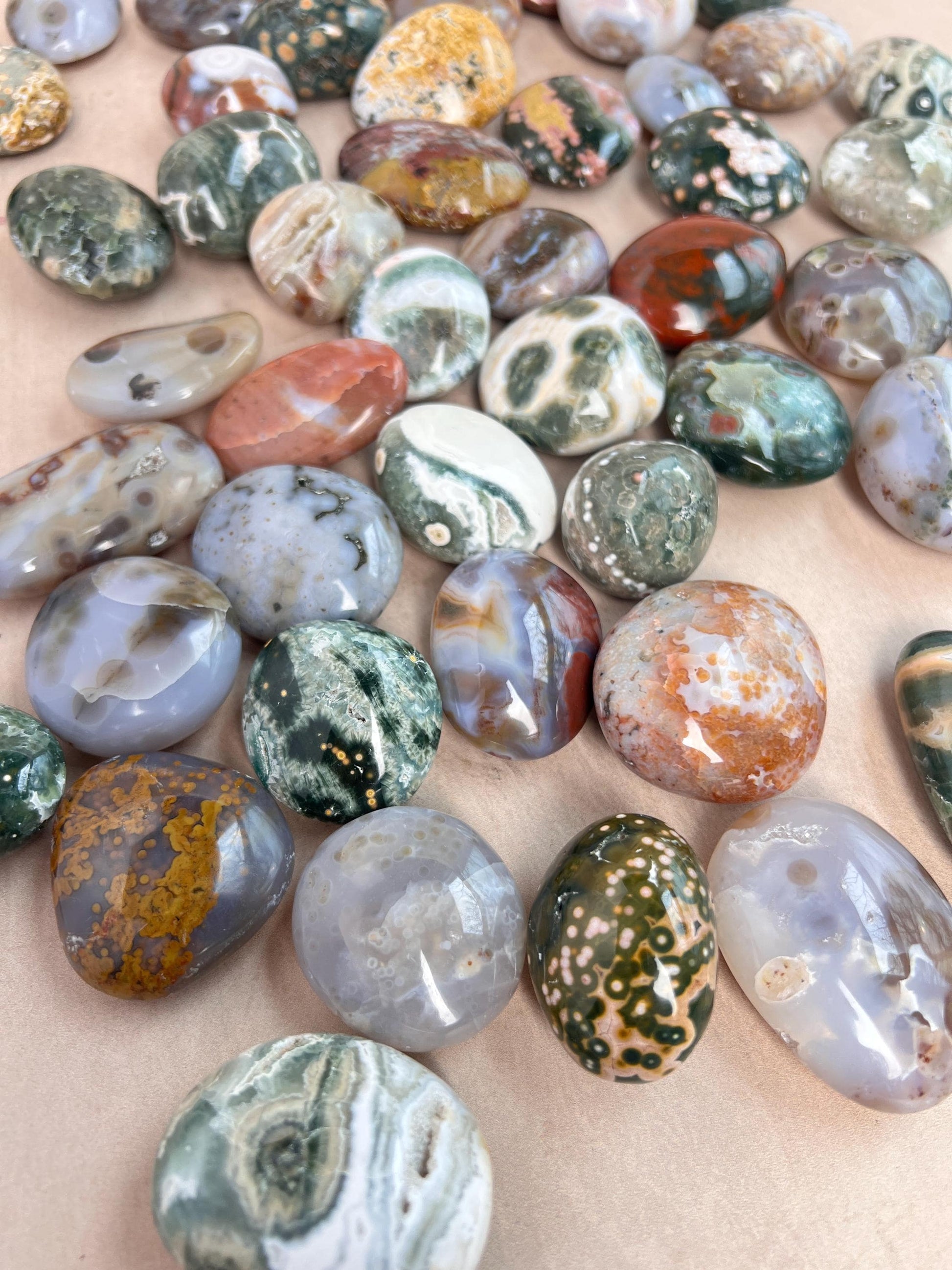 Ocean Jasper Small Palm Stones: Mixed Vein Pocket Pieces