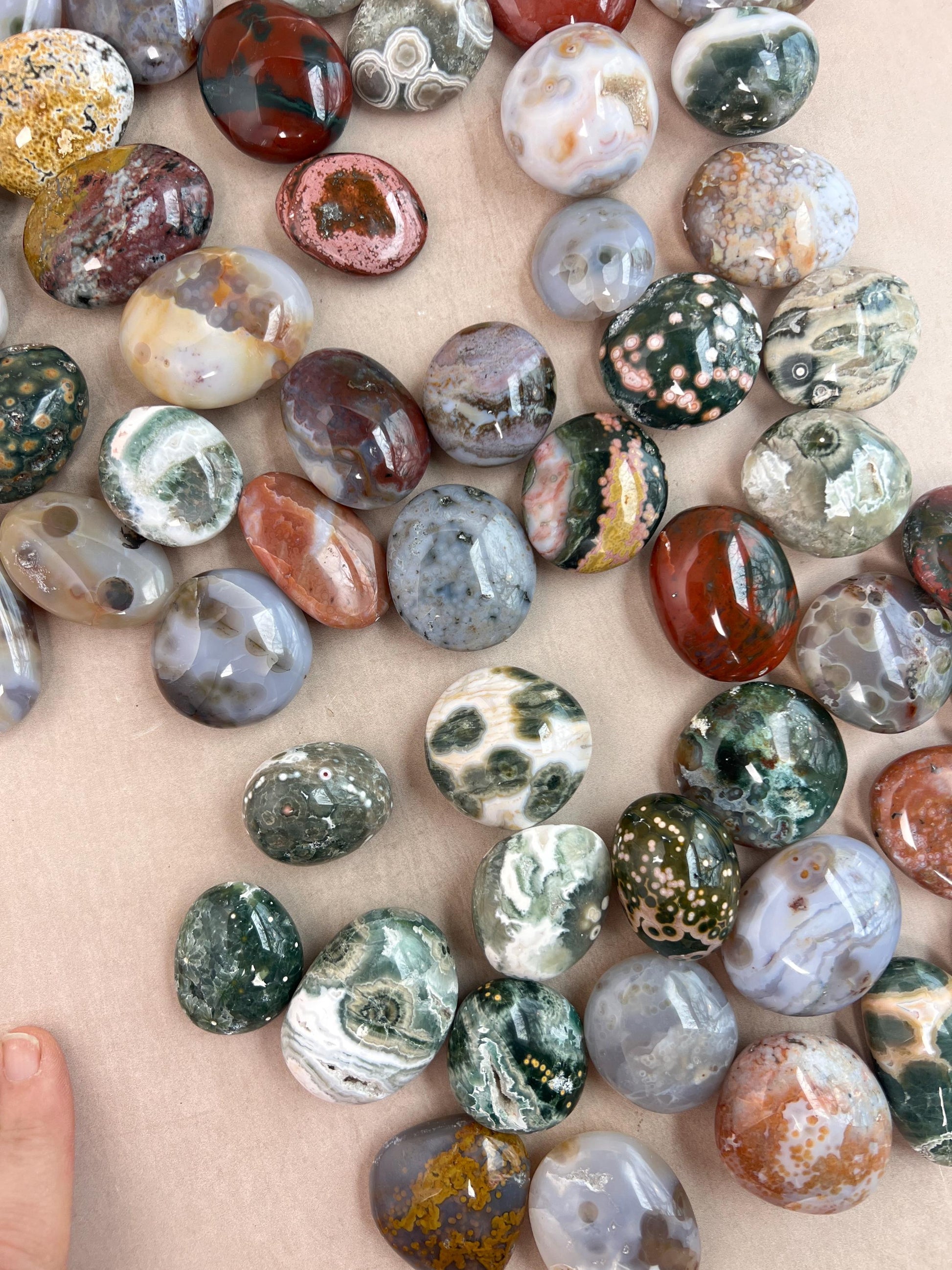 Ocean Jasper Small Palm Stones: Mixed Vein Pocket Pieces