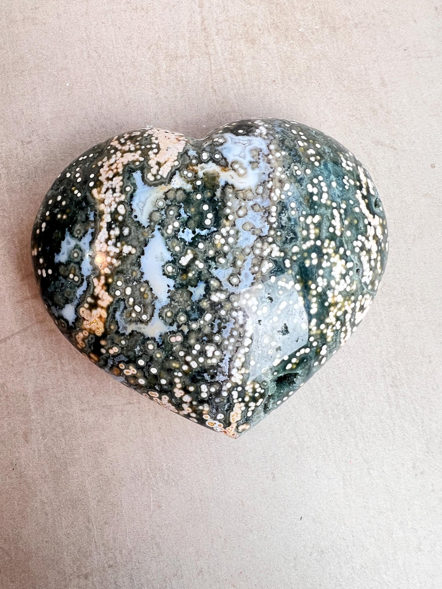 Ocean Jasper Heart Crystal : XL Veinless Carving