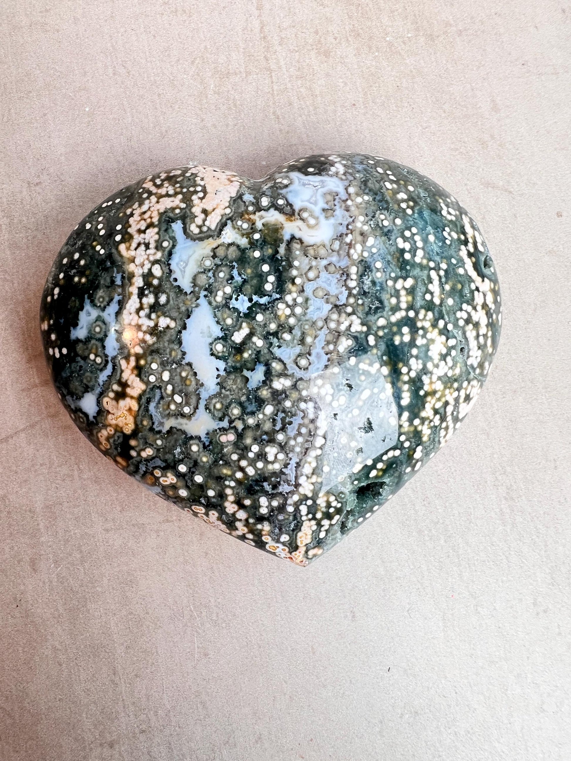 Ocean Jasper Heart Crystal : XL Veinless Carving