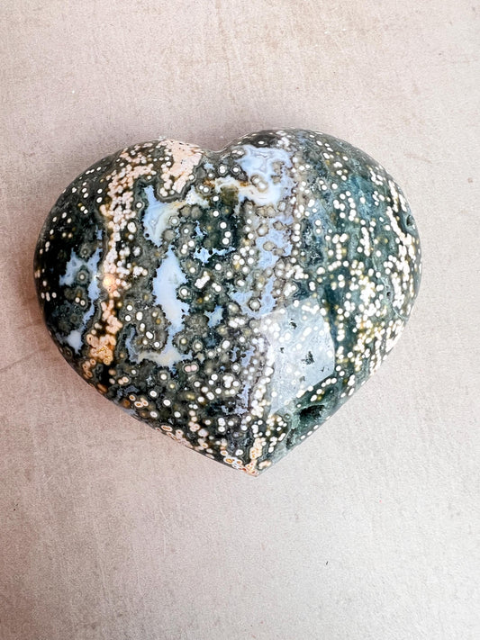 Ocean Jasper Heart Crystal : XL Veinless Carving