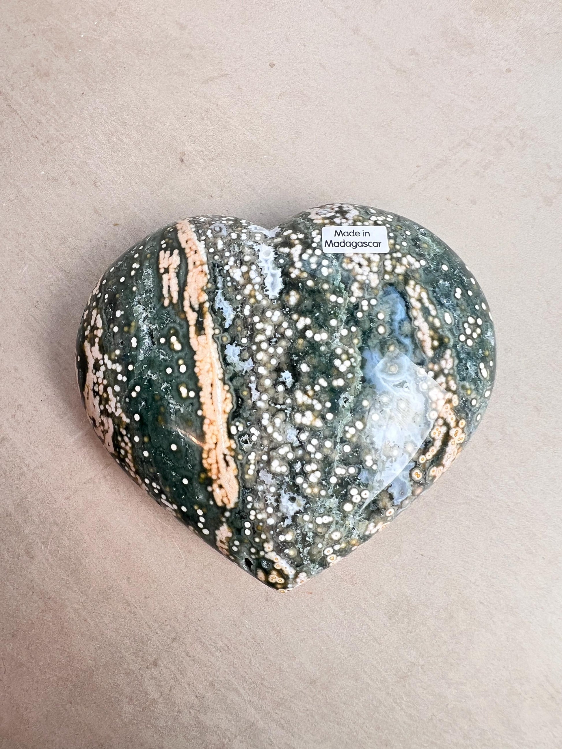 Ocean Jasper Heart Crystal : XL Veinless Carving