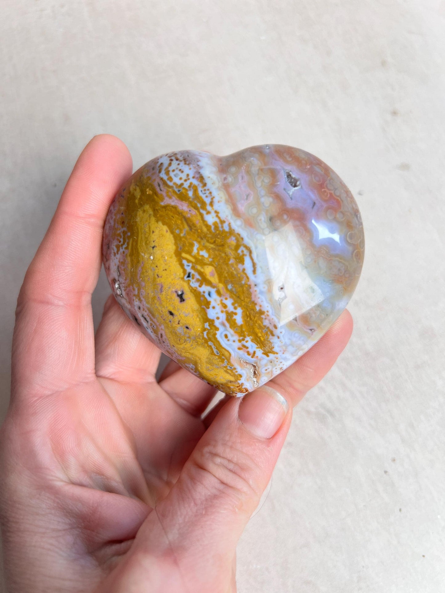 Ocean Jasper Heart Crystal : Marovato Veinless Carving