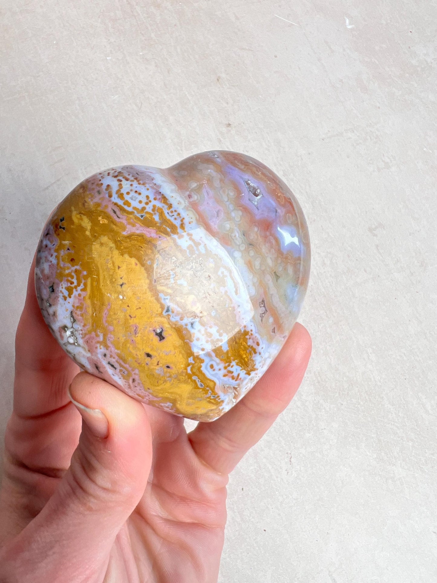 Ocean Jasper Heart Crystal : Marovato Veinless Carving