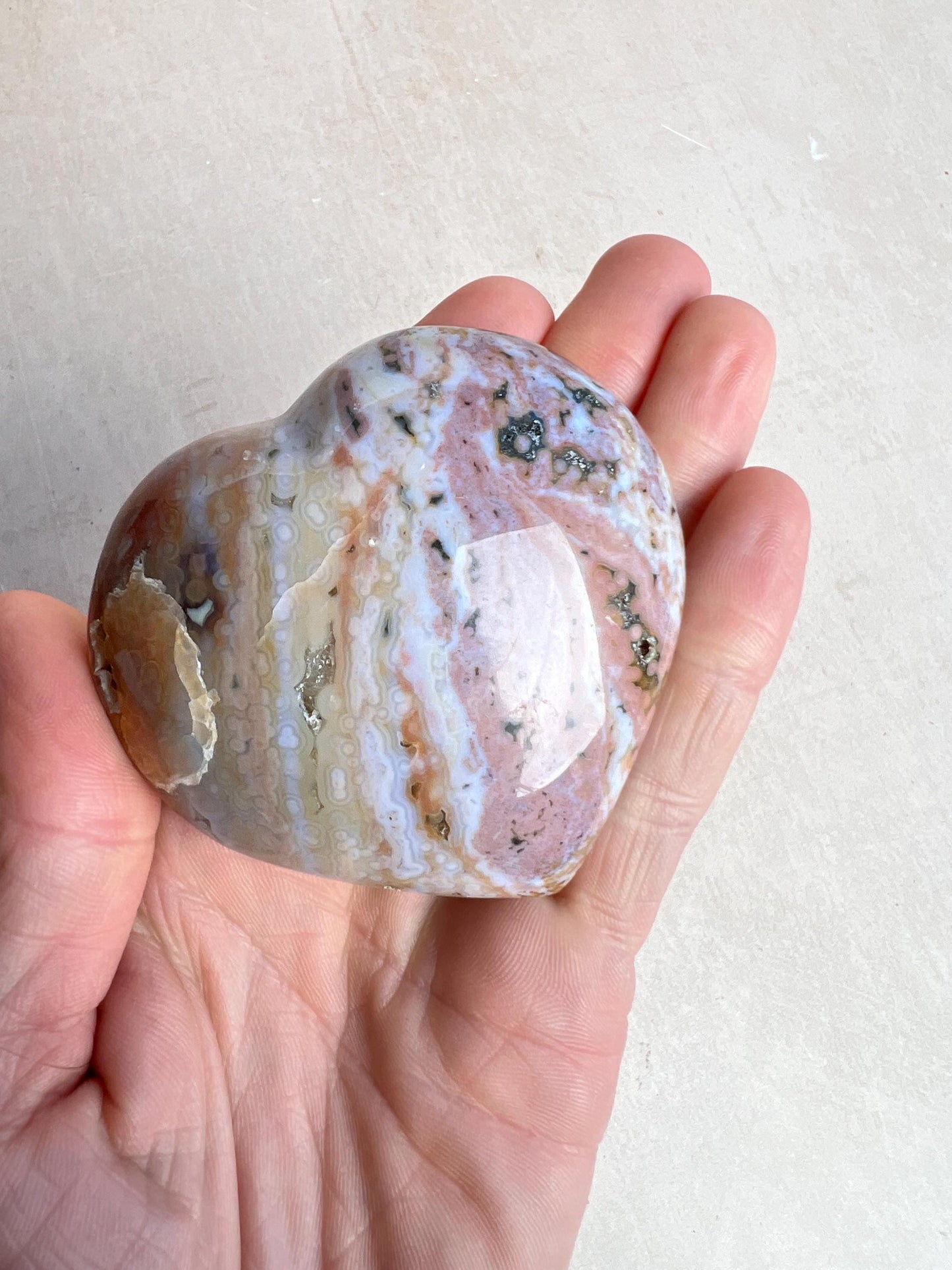 Ocean Jasper Heart Crystal : Marovato Veinless Carving