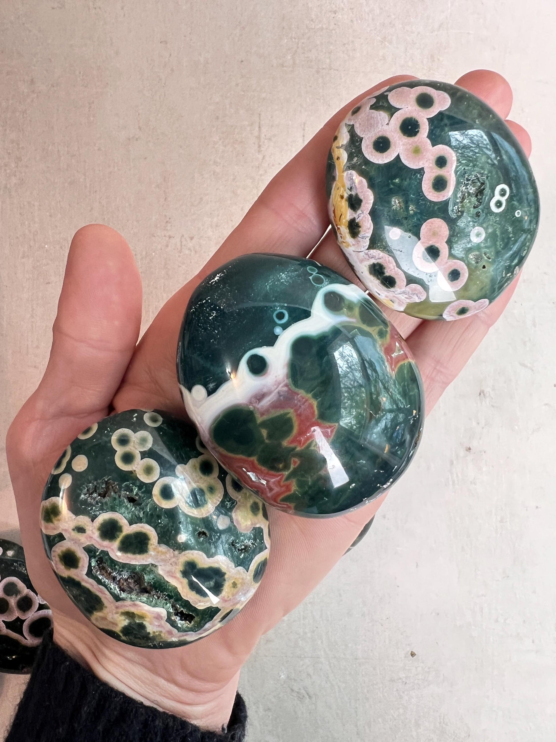 Ocean Jasper Palm Stones: Kabamby Vein XL
