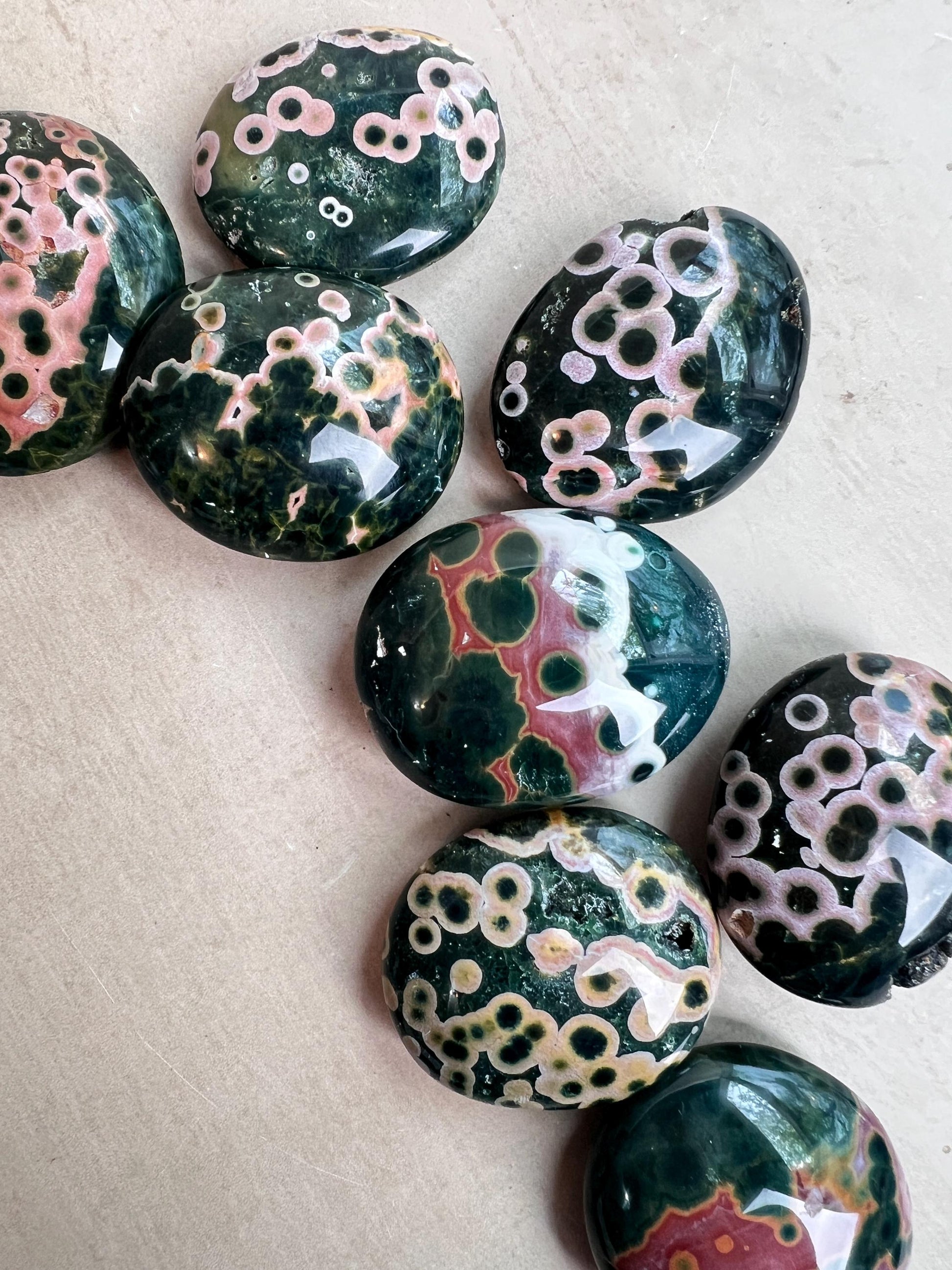 Ocean Jasper Palm Stones: Kabamby Vein XL