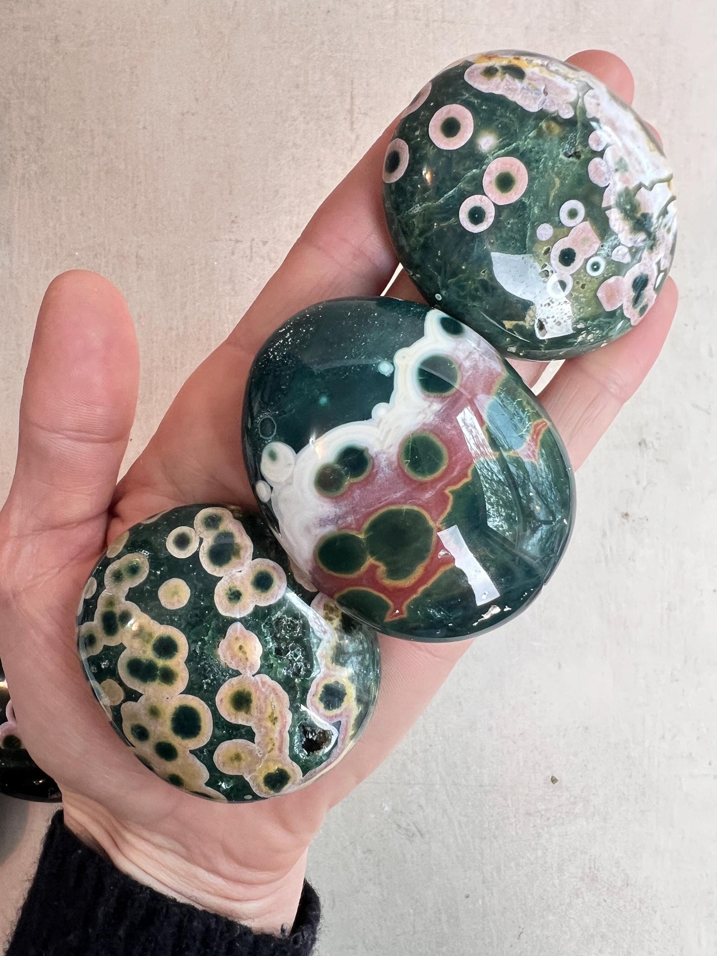Ocean Jasper Palm Stones: Kabamby Vein XL