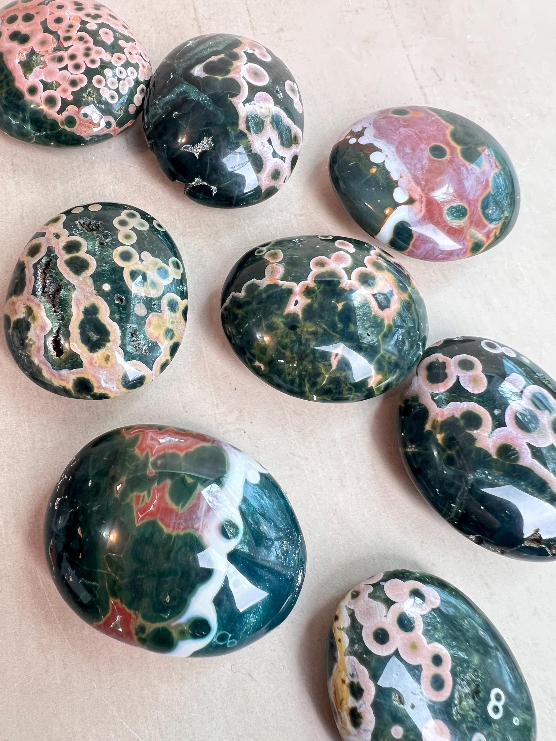 Ocean Jasper Palm Stones: Kabamby Vein XL