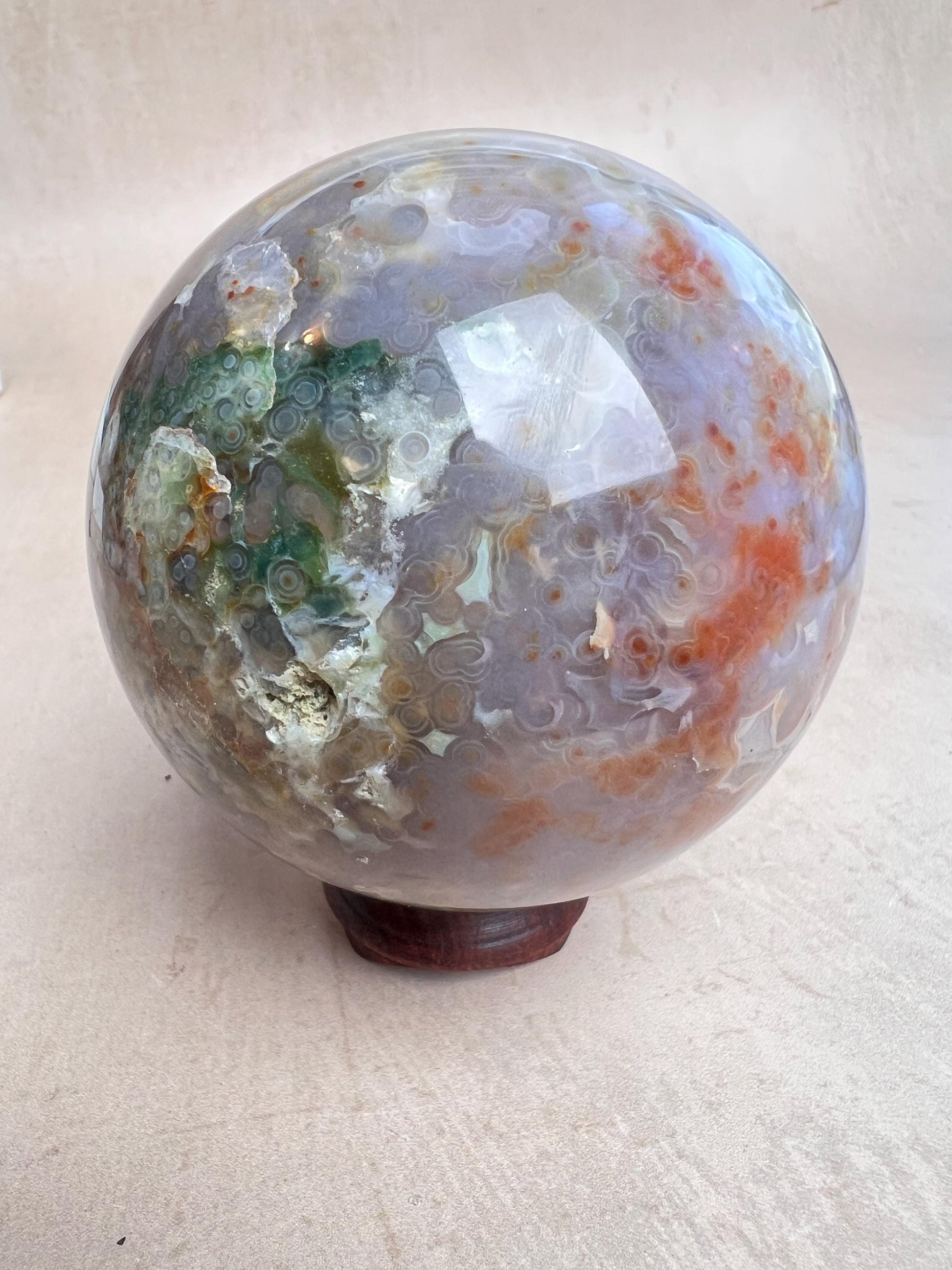 Ocean Jasper Sphere Old Stock Jelly Crystal Sphere | Vein3-4