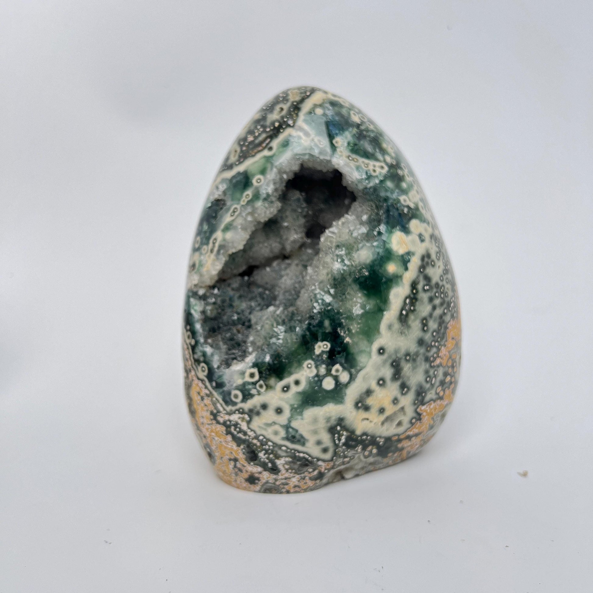 Rare Early Vein Ocean Jasper Free Form – Large Green Yellow Druzy Collector Crystal