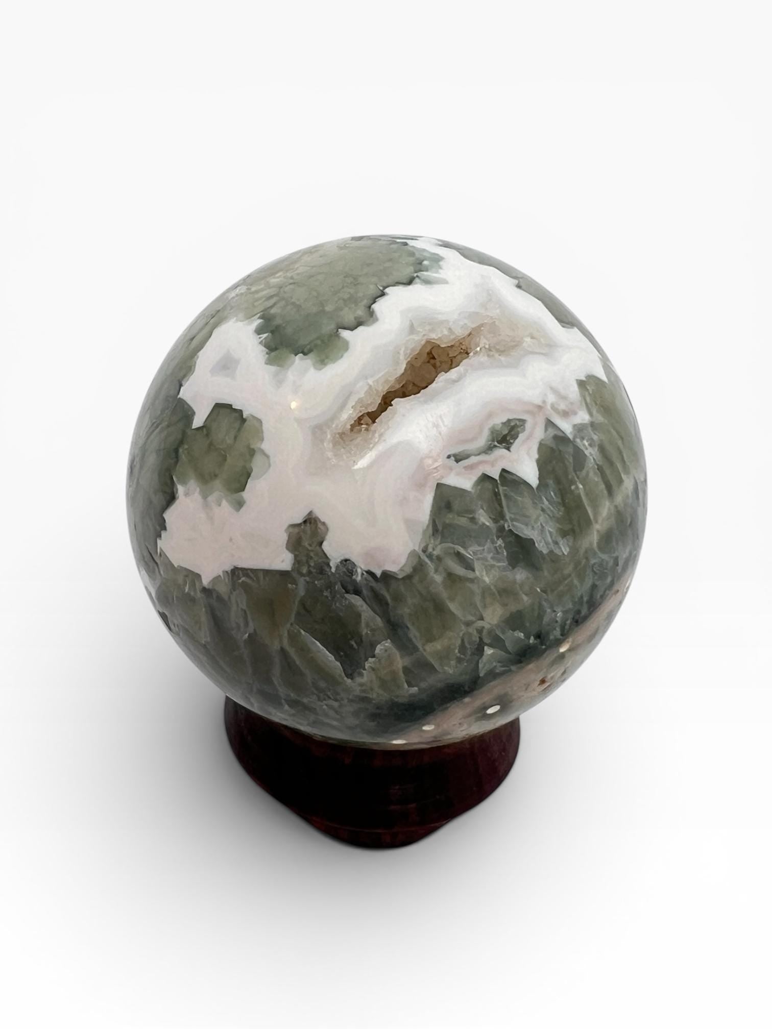 Ocean Jasper Sphere with Flower Orbs- Vein 1-2