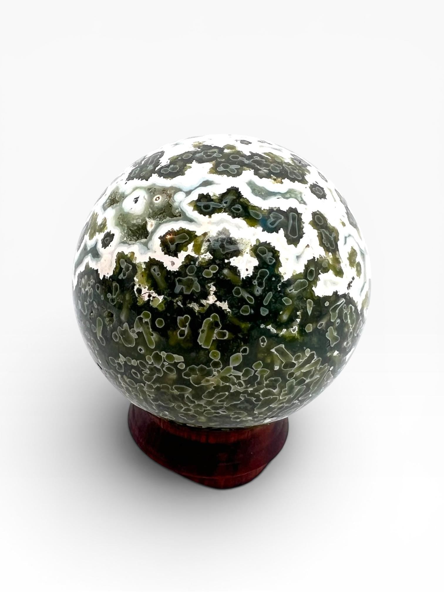 Ocean Jasper Sphere: Vein 7 Sphere Rare Teal Green
