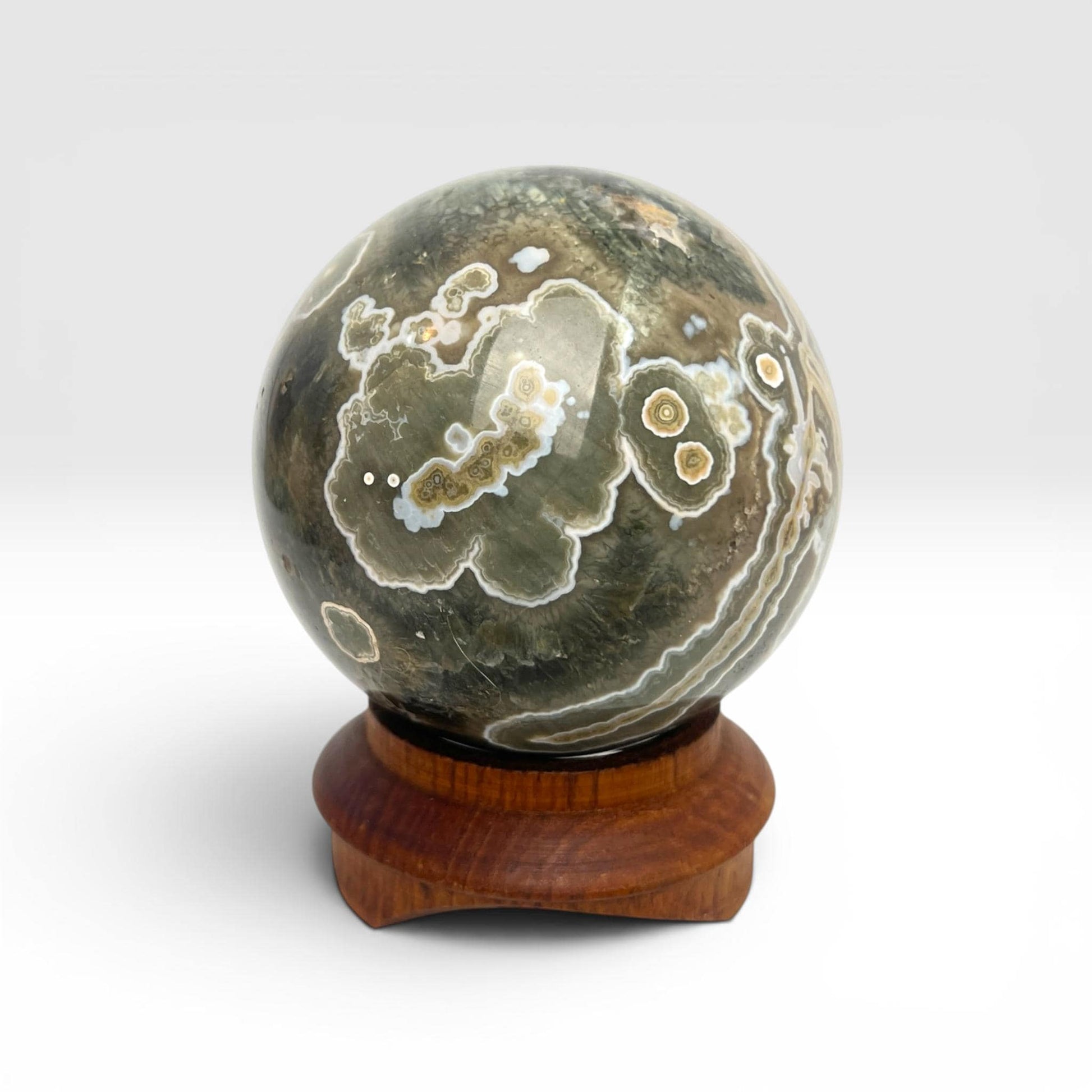 Ocean Jasper Sphere: Large Unique Flower Orb Vein 1-2
