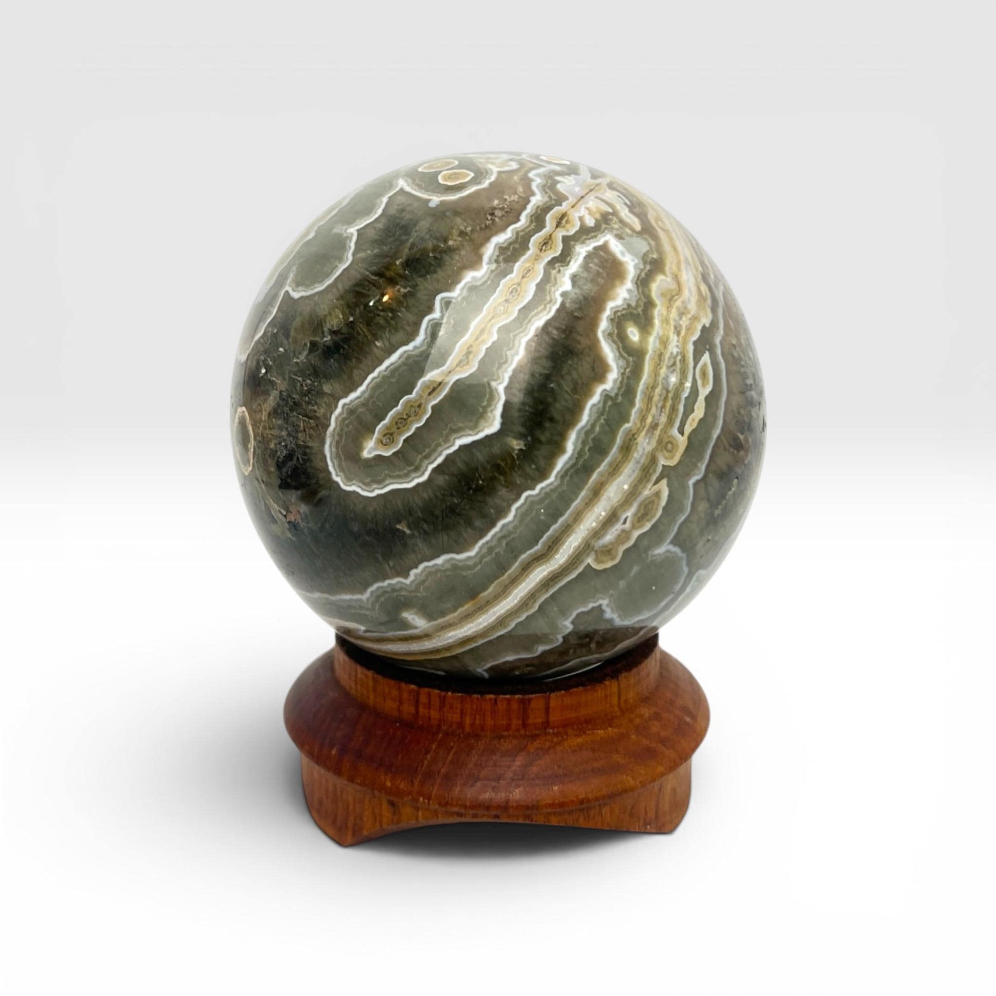 Ocean Jasper Sphere: Large Unique Flower Orb Vein 1-2