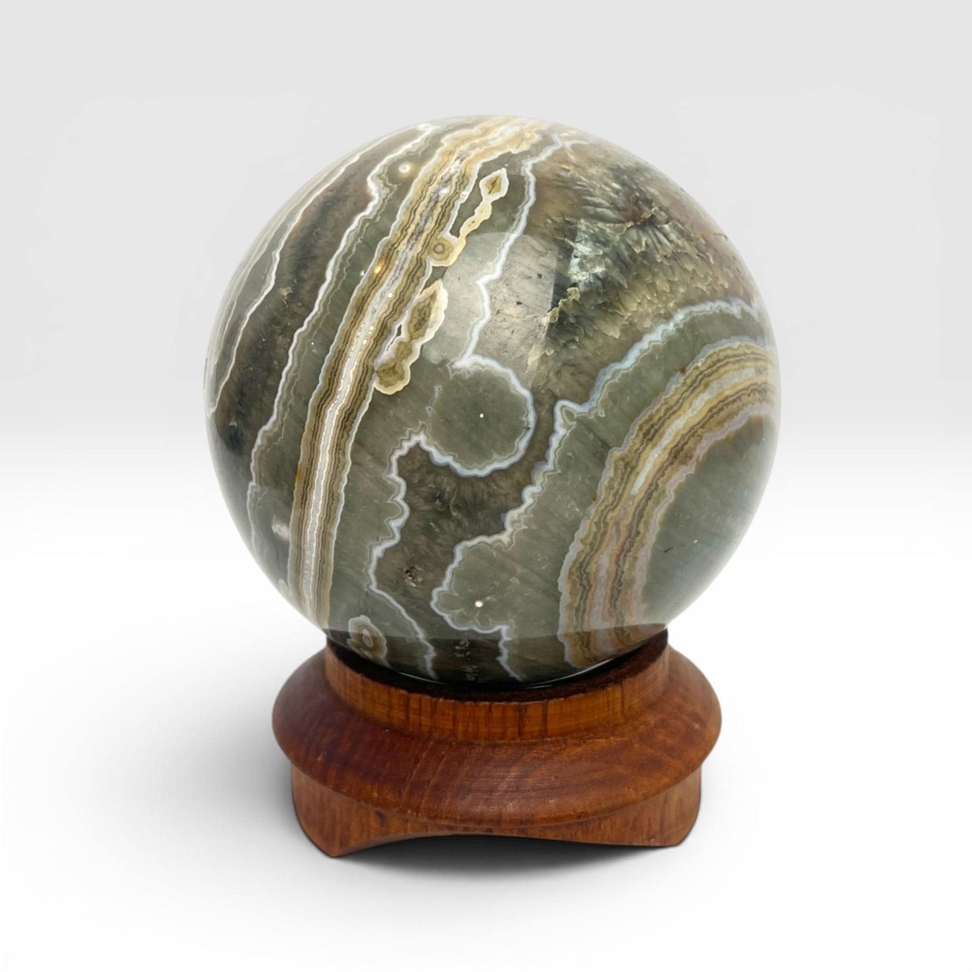 Ocean Jasper Sphere: Large Unique Flower Orb Vein 1-2