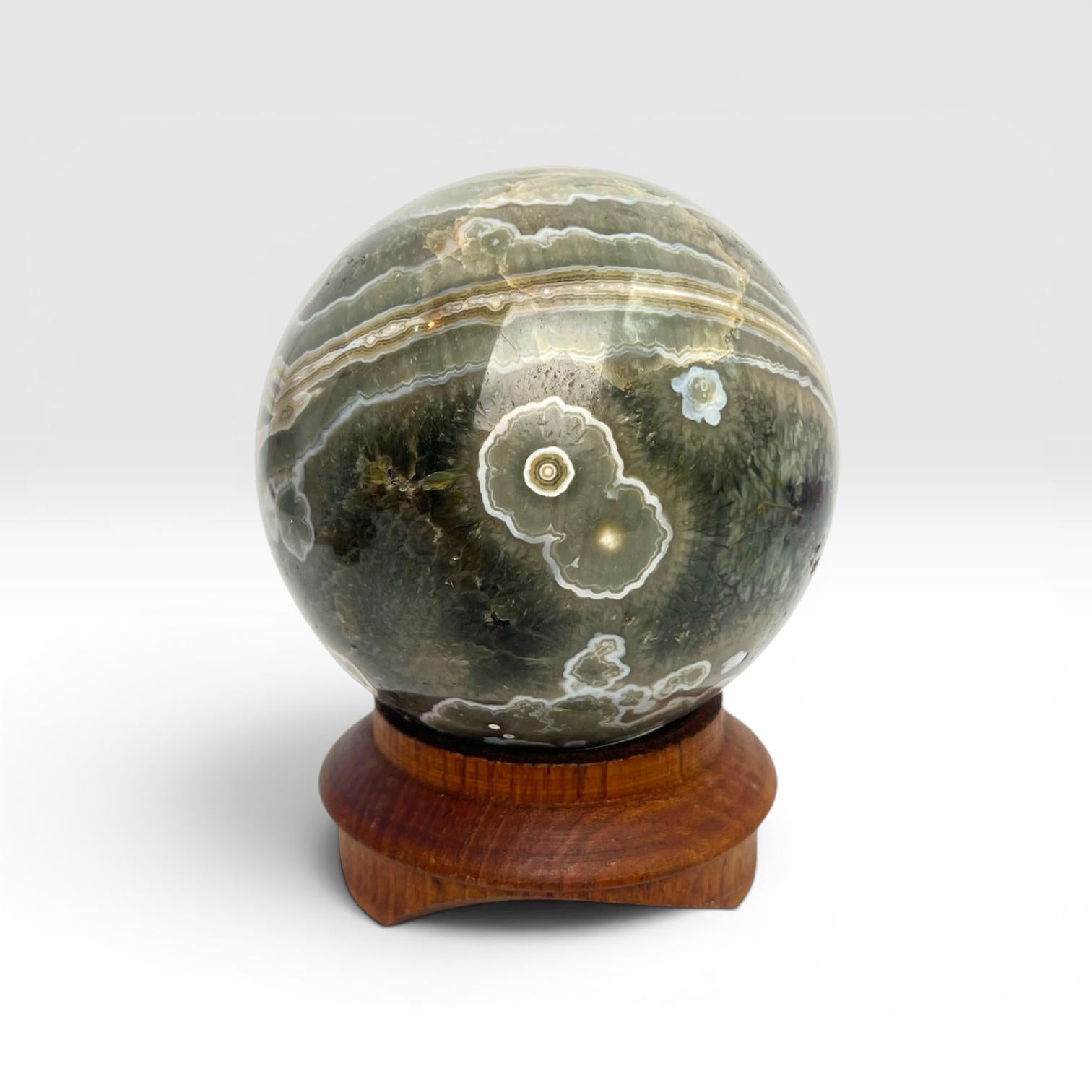 Ocean Jasper Sphere: Large Unique Flower Orb Vein 1-2