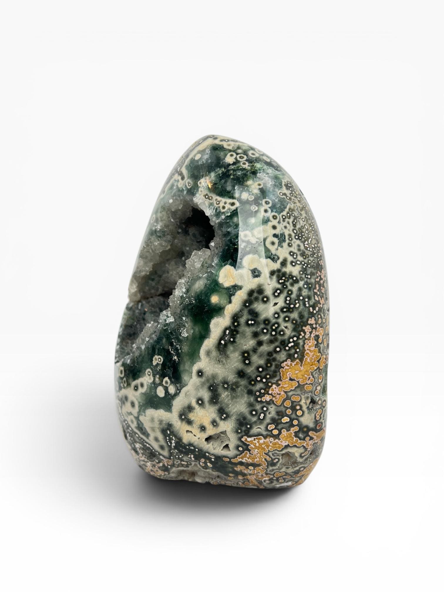 Rare Early Vein Ocean Jasper Free Form – Large Green Yellow Druzy Collector Crystal