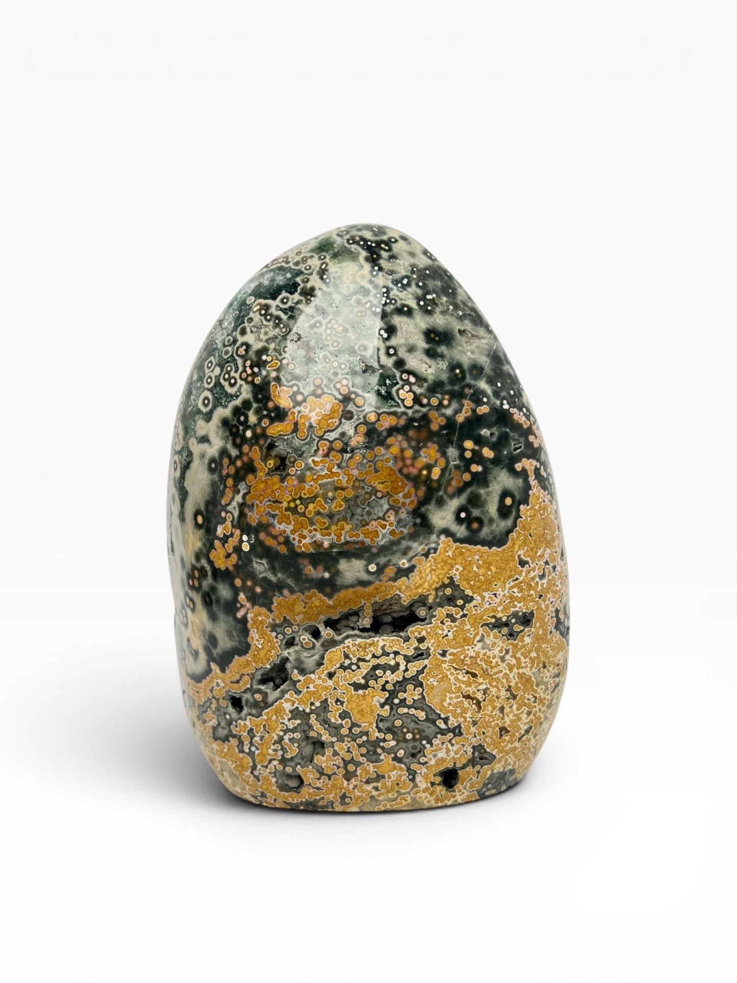 Rare Early Vein Ocean Jasper Free Form – Large Green Yellow Druzy Collector Crystal