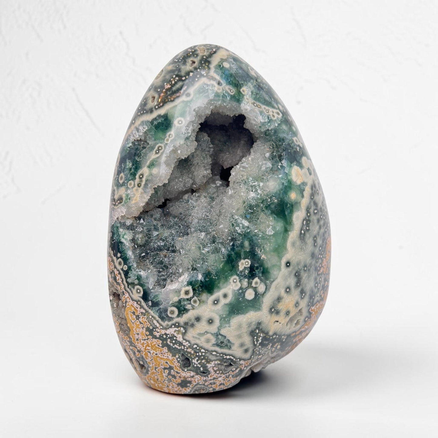 Rare Early Vein Ocean Jasper Free Form – Large Green Yellow Druzy Collector Crystal
