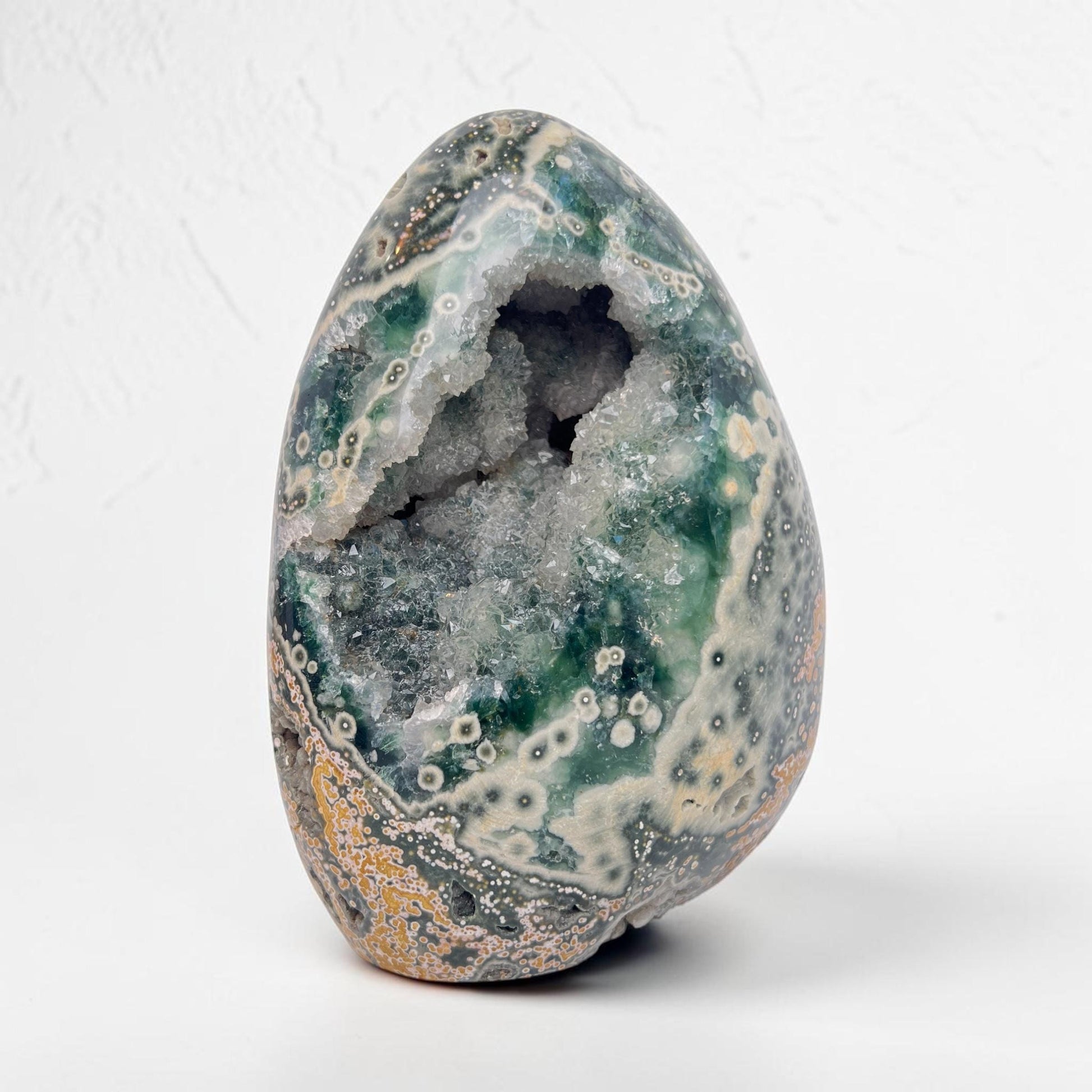 Rare Early Vein Ocean Jasper Free Form – Large Green Yellow Druzy Collector Crystal
