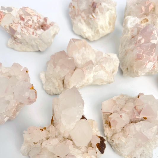Raw Lithium Quartz from Madagascar - Sprouting Quartz Clusters with Matte Lepidolite Crust