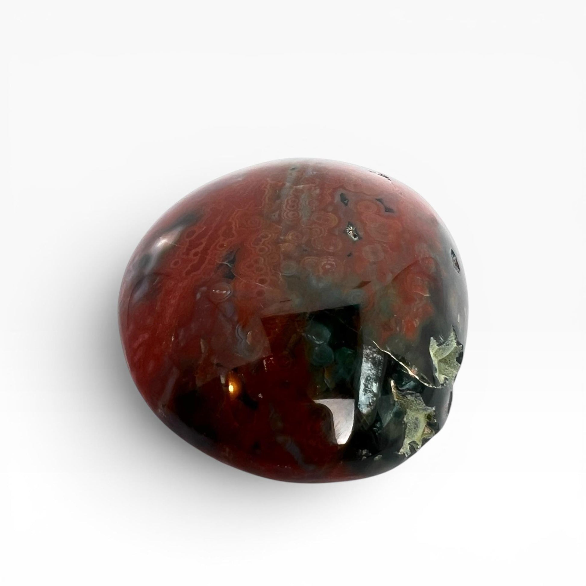 Marovato Ocean Jasper Palm Stone - XL Veinless Orbicular Jasper Crystal from Madagascar