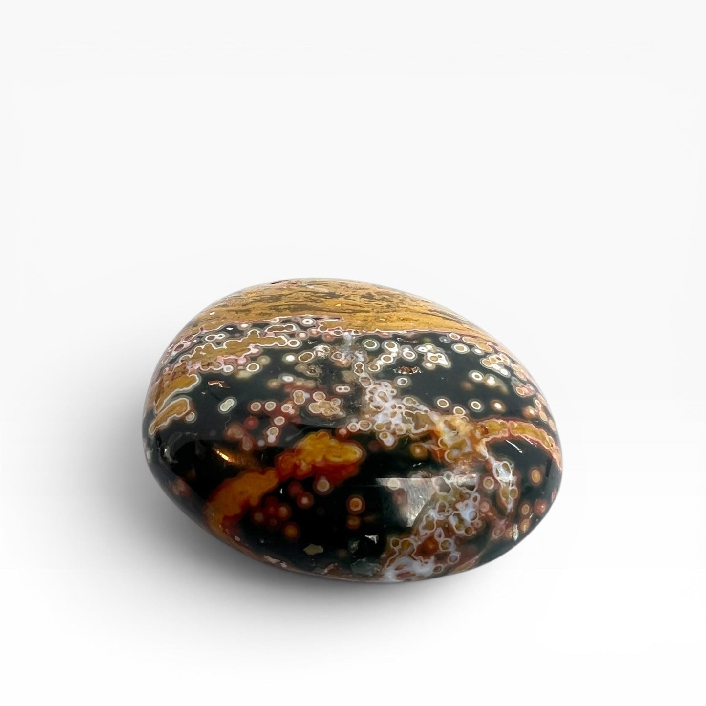 Marovato Ocean Jasper Palm Stone - Veinless Orbicular Jasper from Madagascar