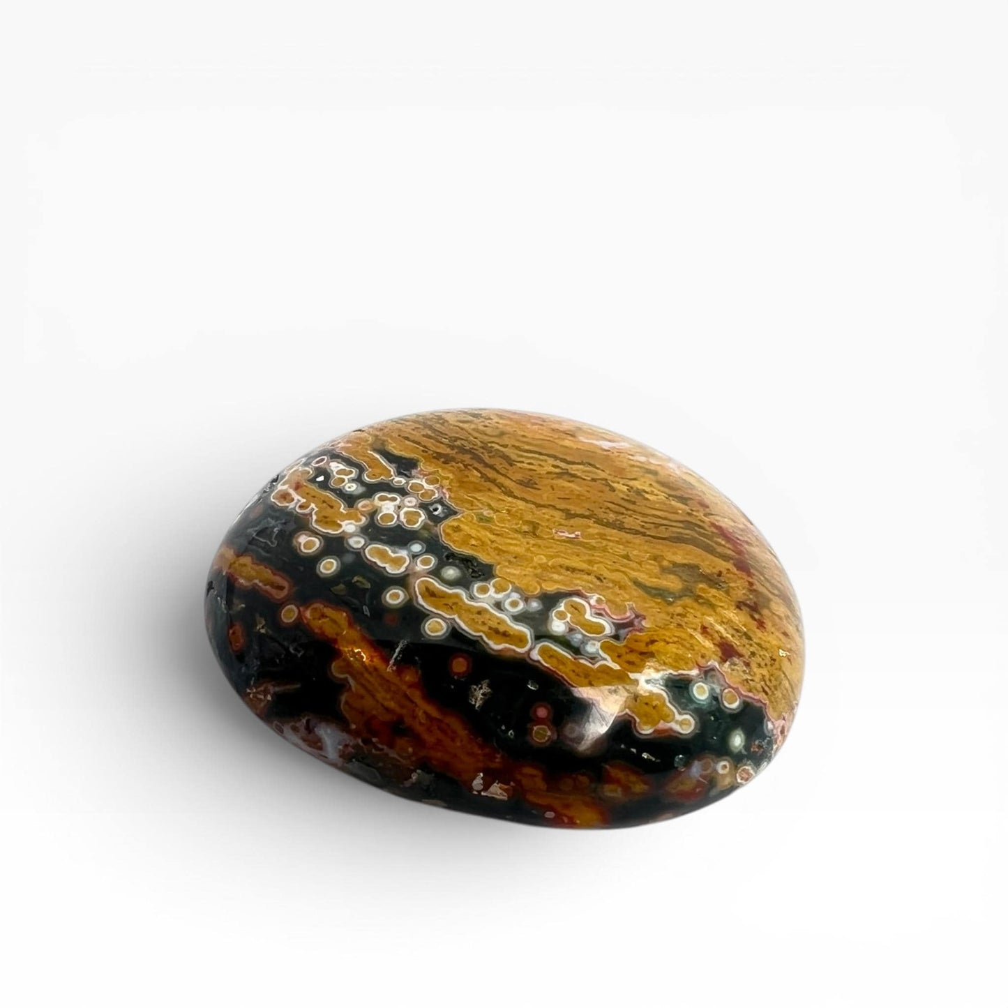 Marovato Ocean Jasper Palm Stone - Veinless Orbicular Jasper from Madagascar
