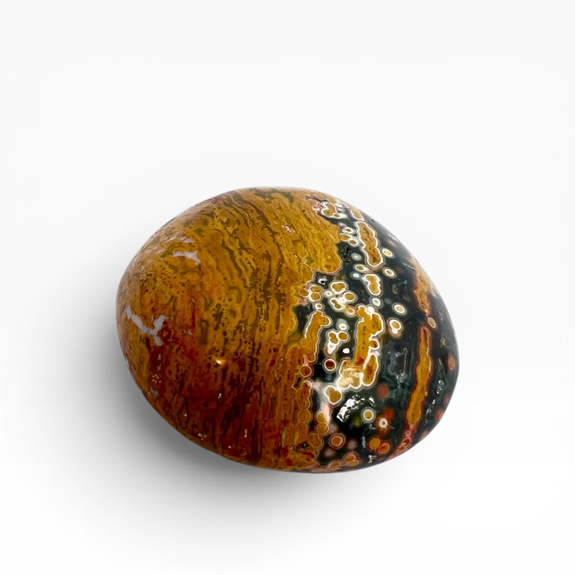 Marovato Ocean Jasper Palm Stone - Veinless Orbicular Jasper from Madagascar