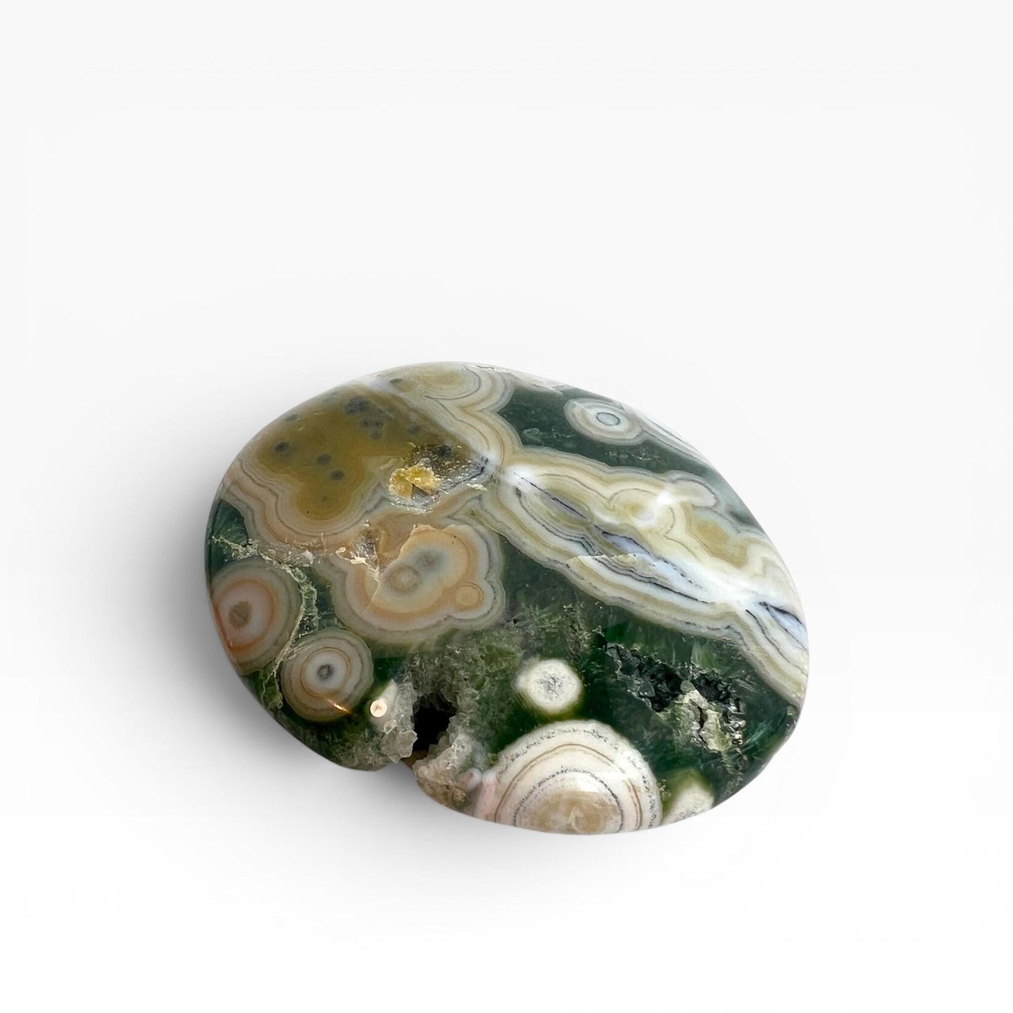 Marovato Ocean Jasper Palm Stone - Vein 8 Orbicular Jasper from Madagascar
