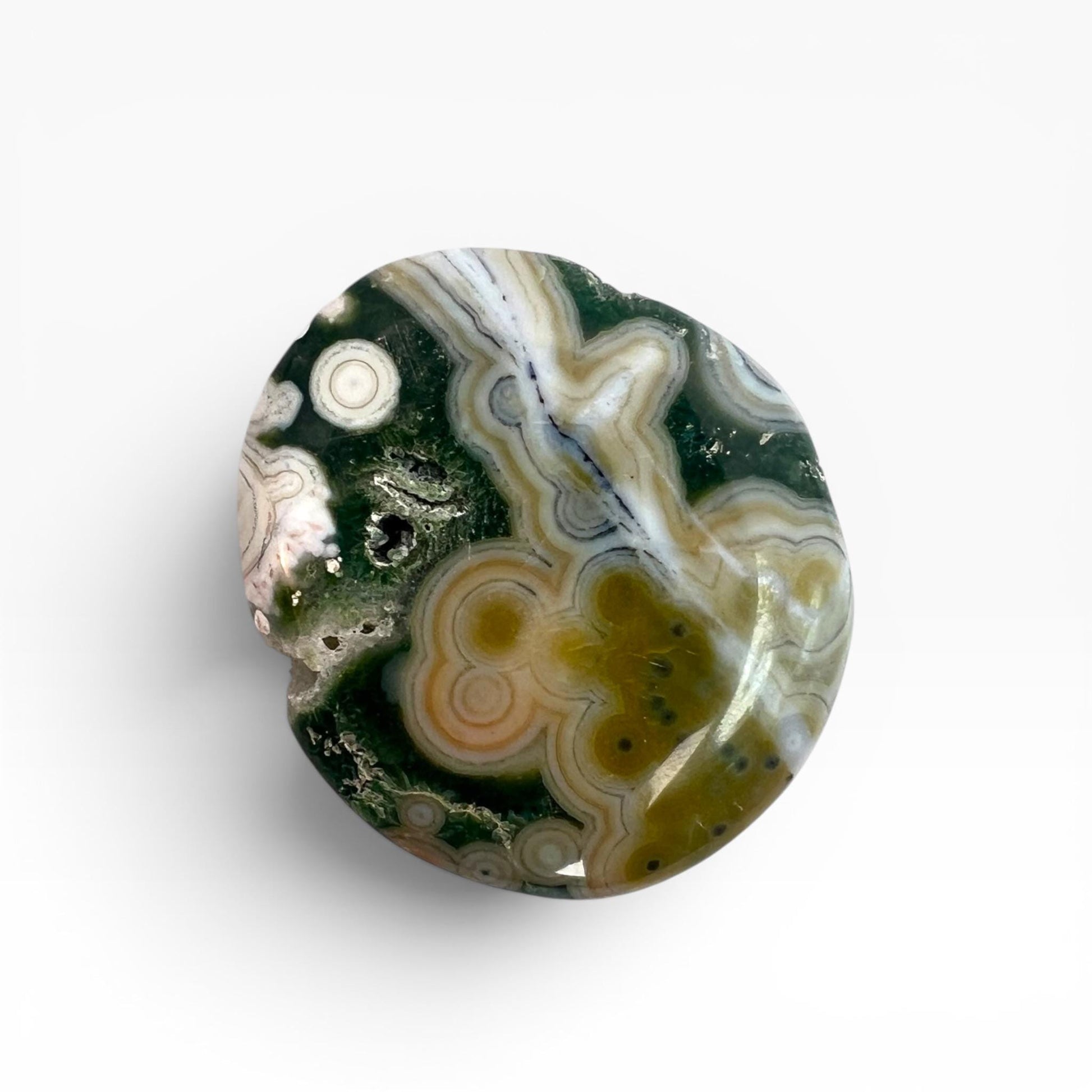 Marovato Ocean Jasper Palm Stone - Vein 8 Orbicular Jasper from Madagascar