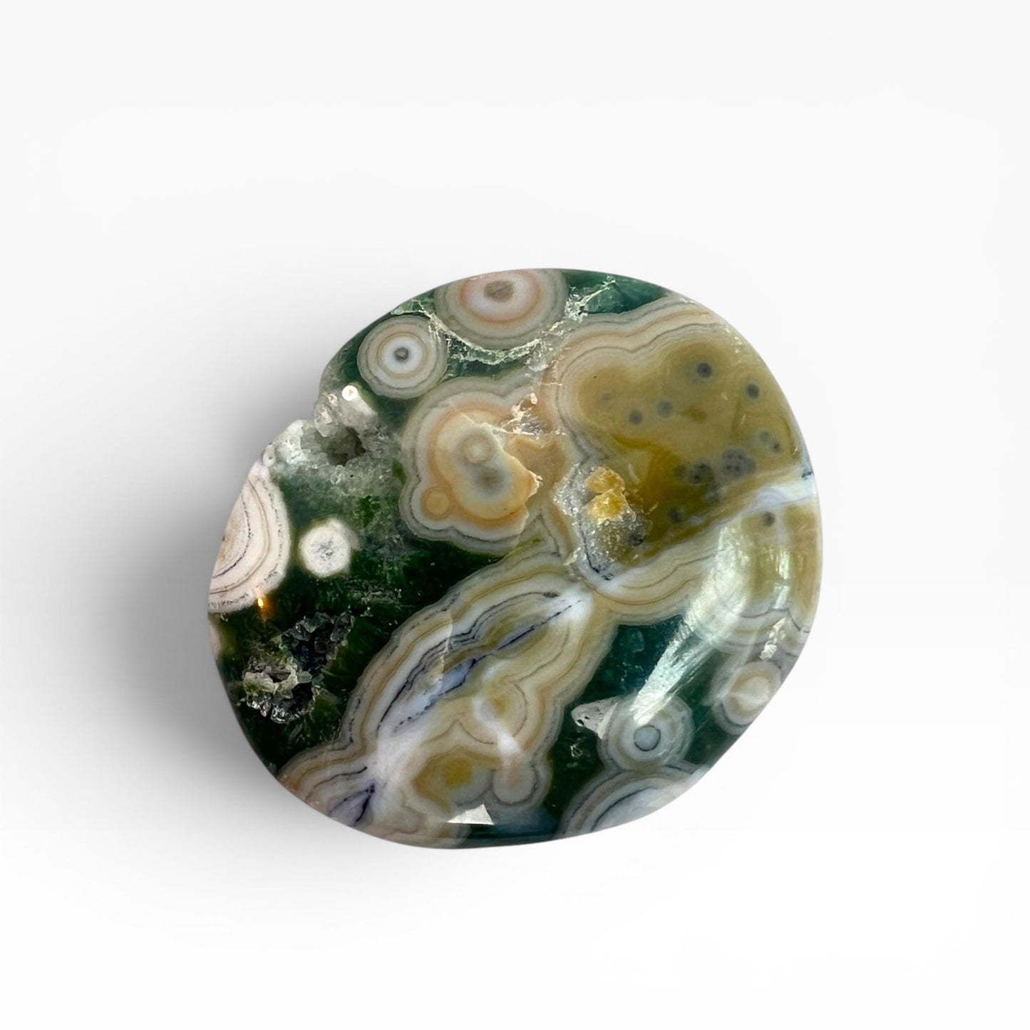 Marovato Ocean Jasper Palm Stone - Vein 8 Orbicular Jasper from Madagascar