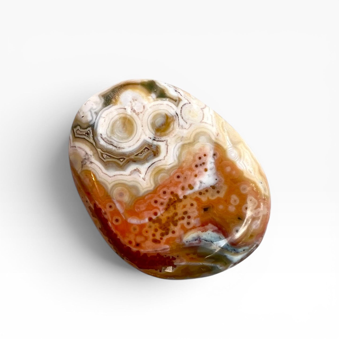 Marovato Ocean Jasper Palm Stone - Vein 8 Orbicular Jasper Crystal from Madagascar