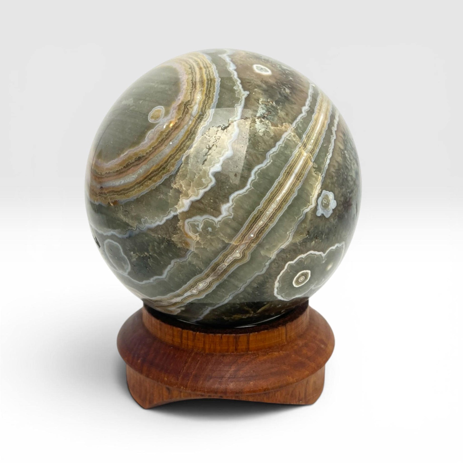 Ocean Jasper Sphere: Large Unique Flower Orb Vein 1-2